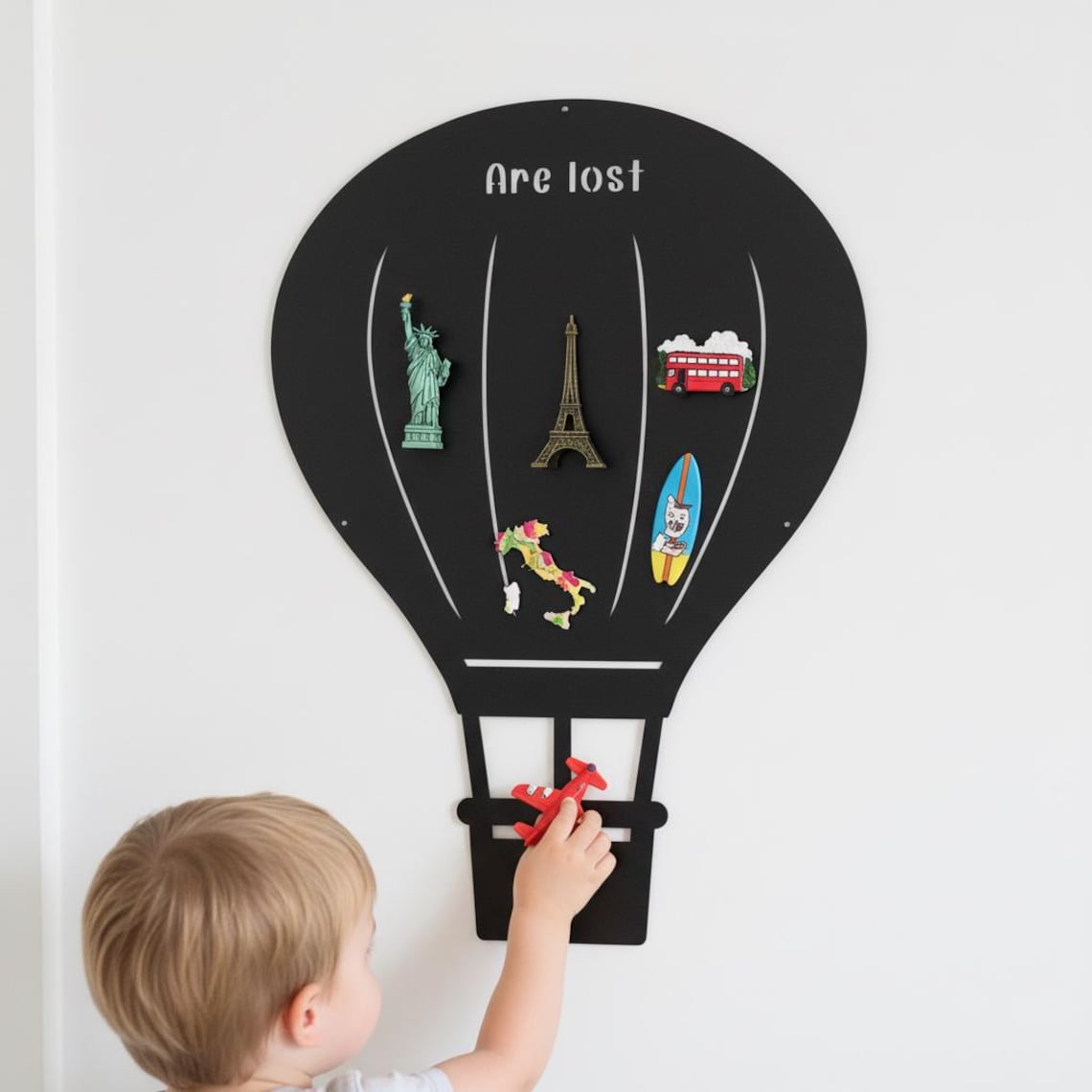 Hot Air Balloon Magnet Display Board, Custom Board for Travel Magnets, Room Organizer, Large Display Board, Whimsical Home Decor image 2
