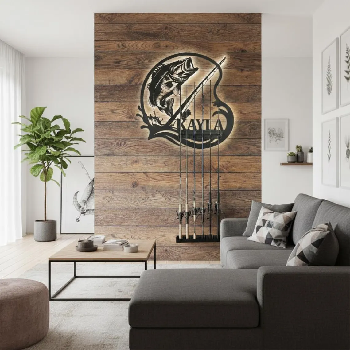 Personalized Fishing Rod Holder Wall Mount