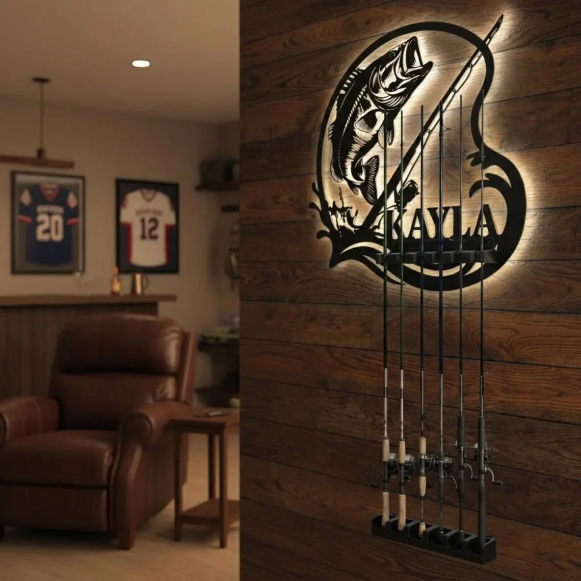 Personalized Fishing Rod Holder Wall Mount