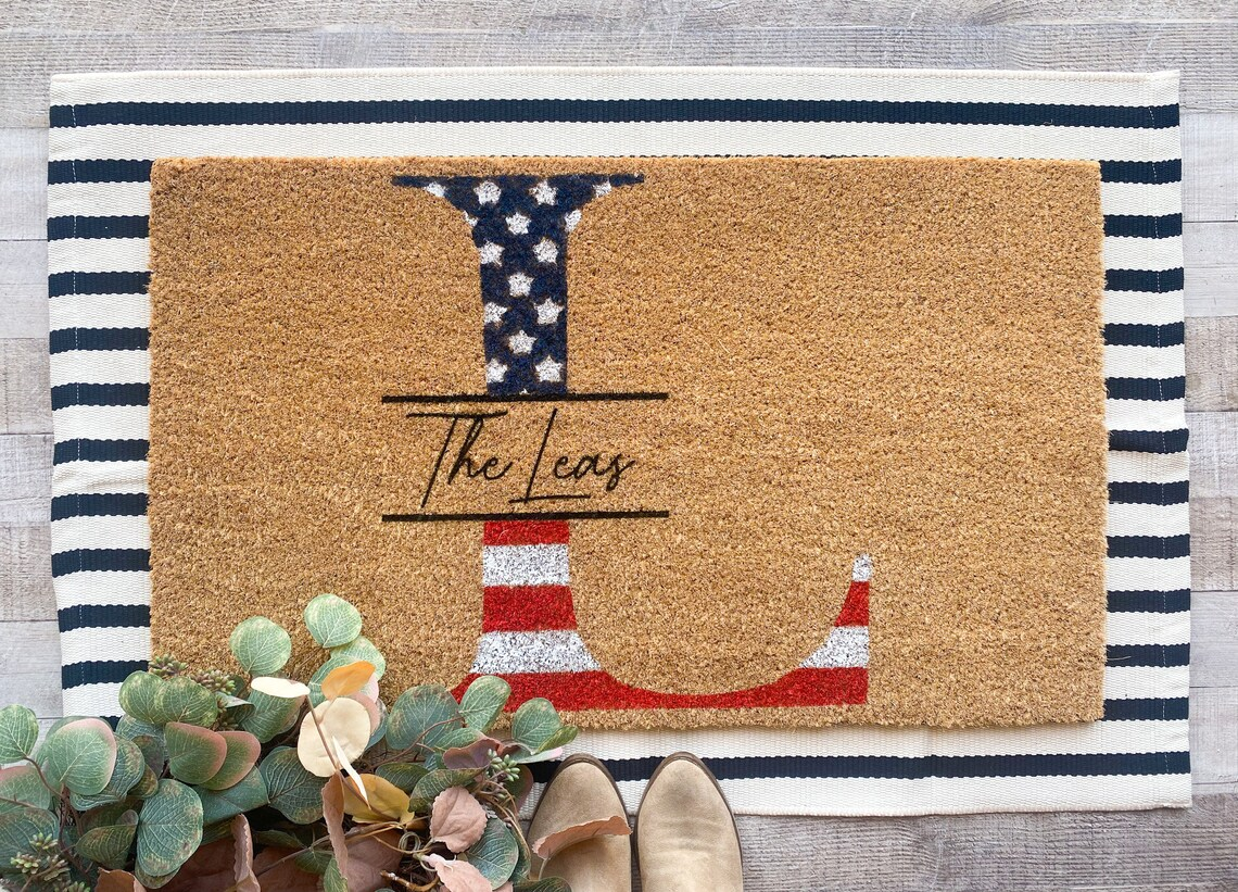 American Flag Last Name Personalized Doormat