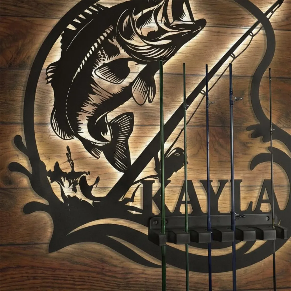 Personalized Fishing Rod Holder Wall Mount