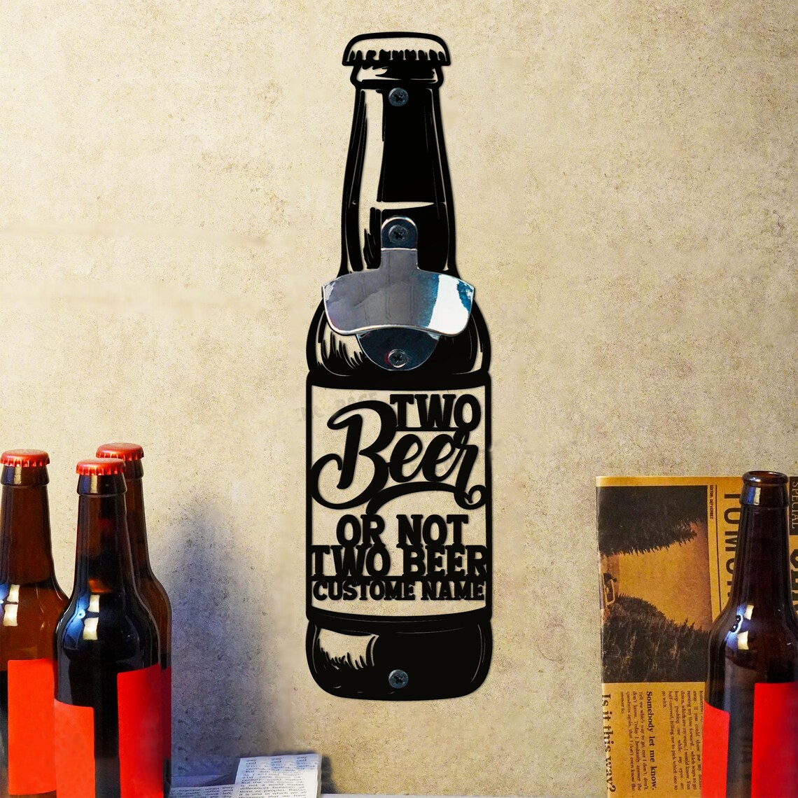 Customizable Fun-Themed Wall-Mounted Beer Opener