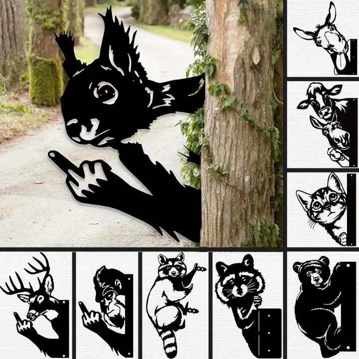 Funny Middle Finger Peeping Animal Metal ag