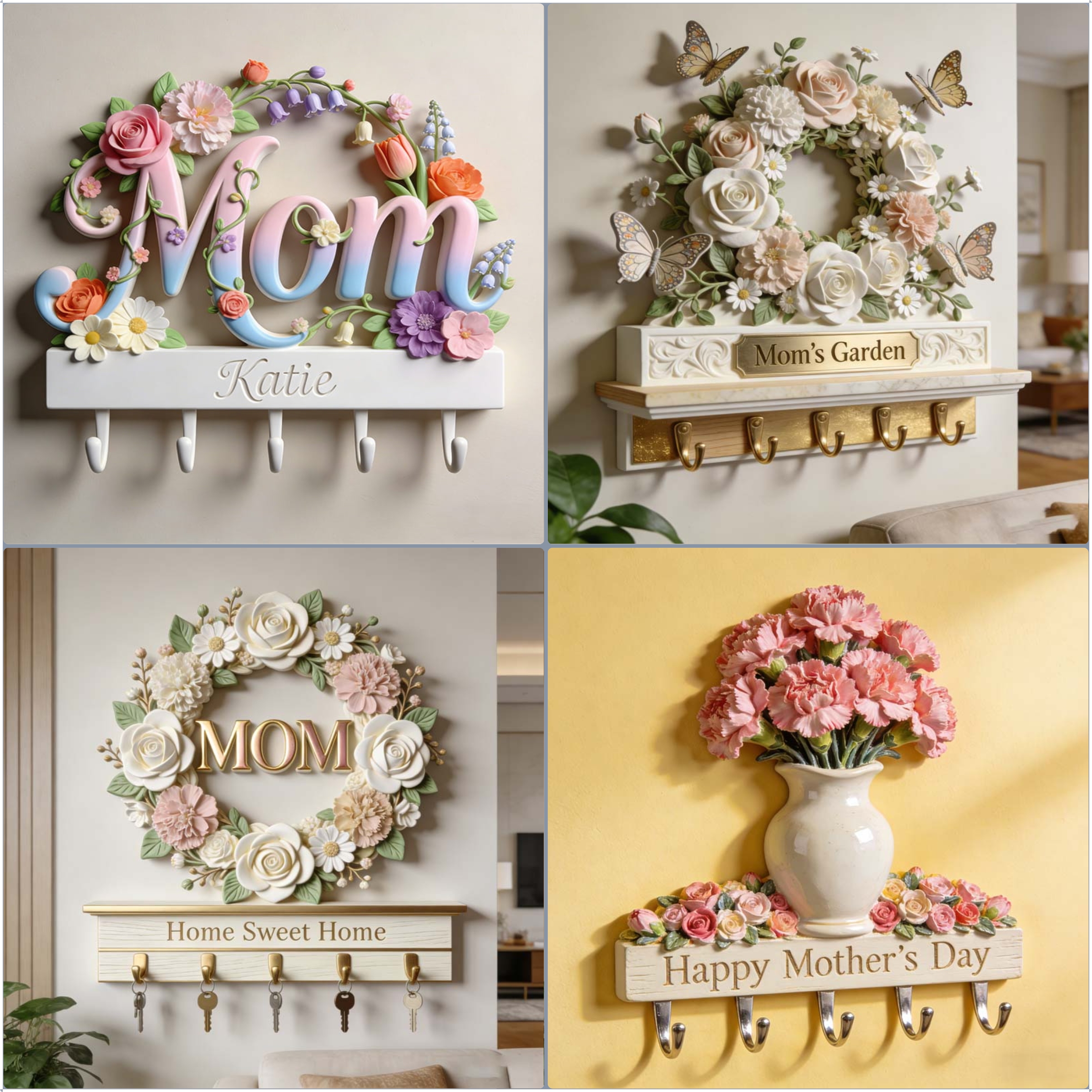 Personalized Mother's Day Series Floral-Themed Wall Hooks