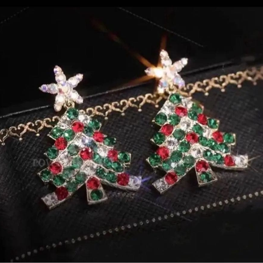 Colorful Christmas Tree Lab-created Sapphire Drop Earrings