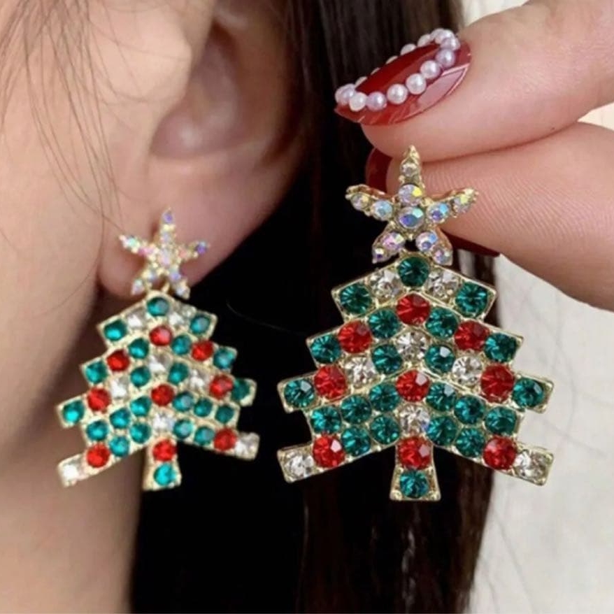 Colorful Christmas Tree Lab-created Sapphire Drop Earrings