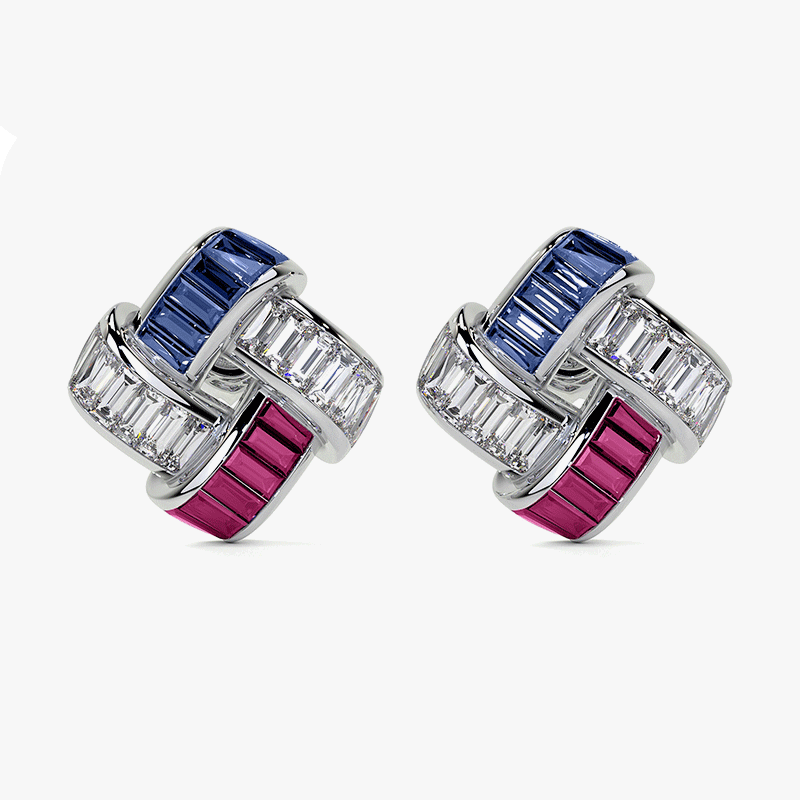 Emerald Cut Multicolor Weave Stud Earrings