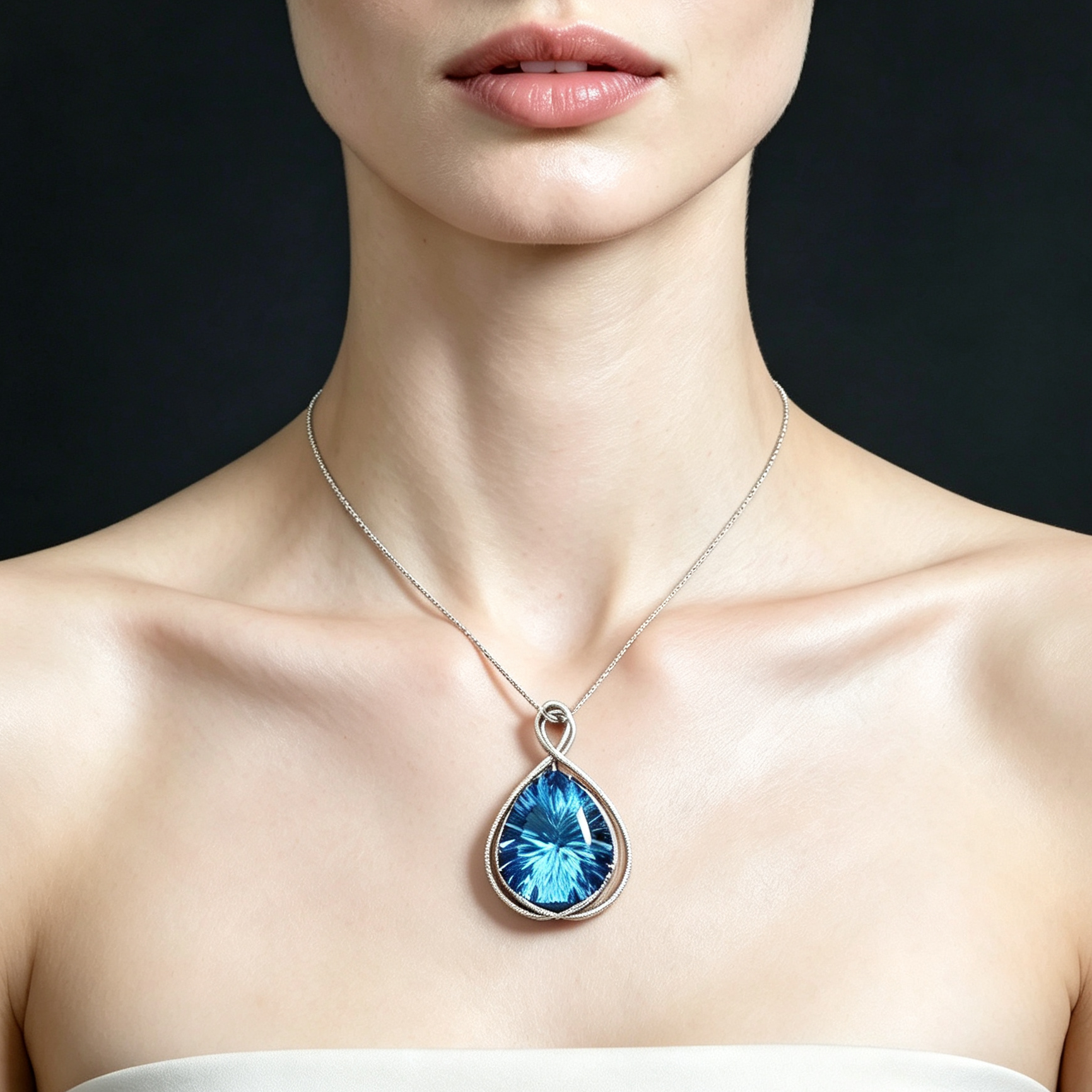 Pear Cut Blue Sapphire Pendant Necklace