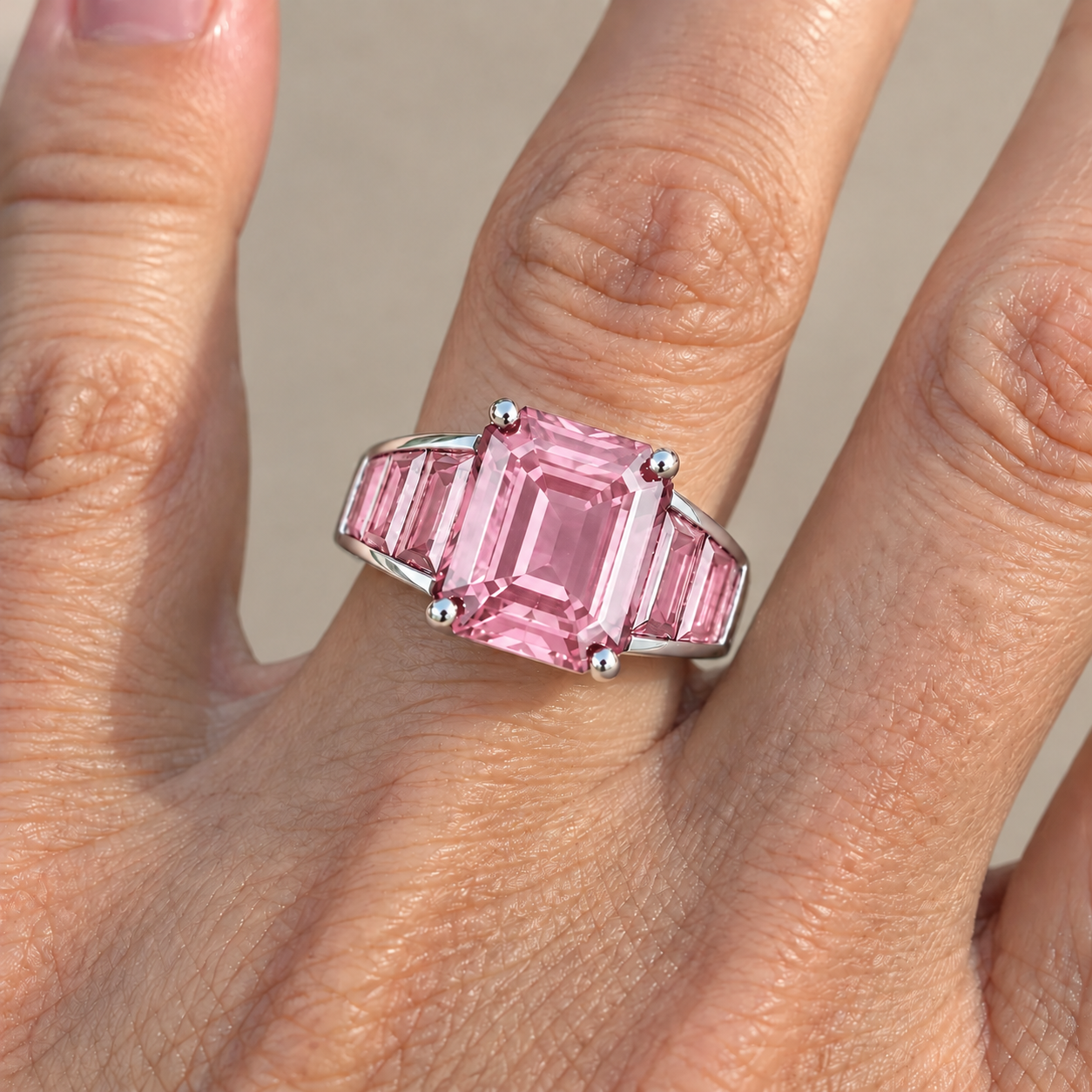 5ct Sleek Baguette Garnet / Pink / Blue Sapphire Emerald Cut Ring