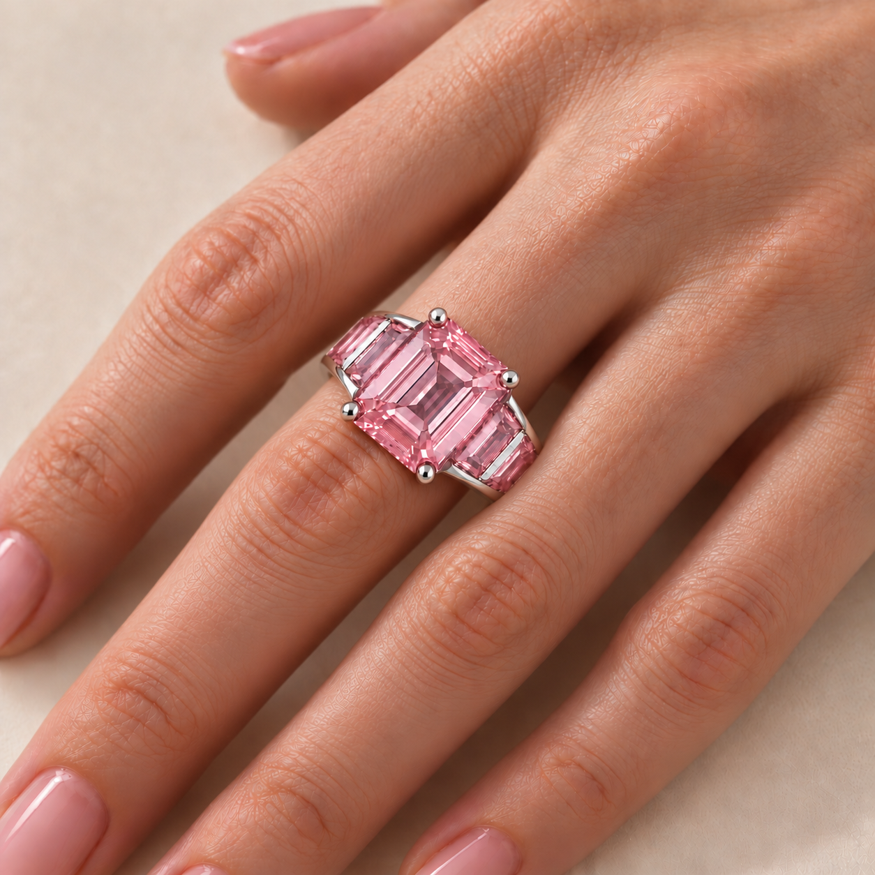 5ct Sleek Baguette Garnet / Pink / Blue Sapphire Emerald Cut Ring