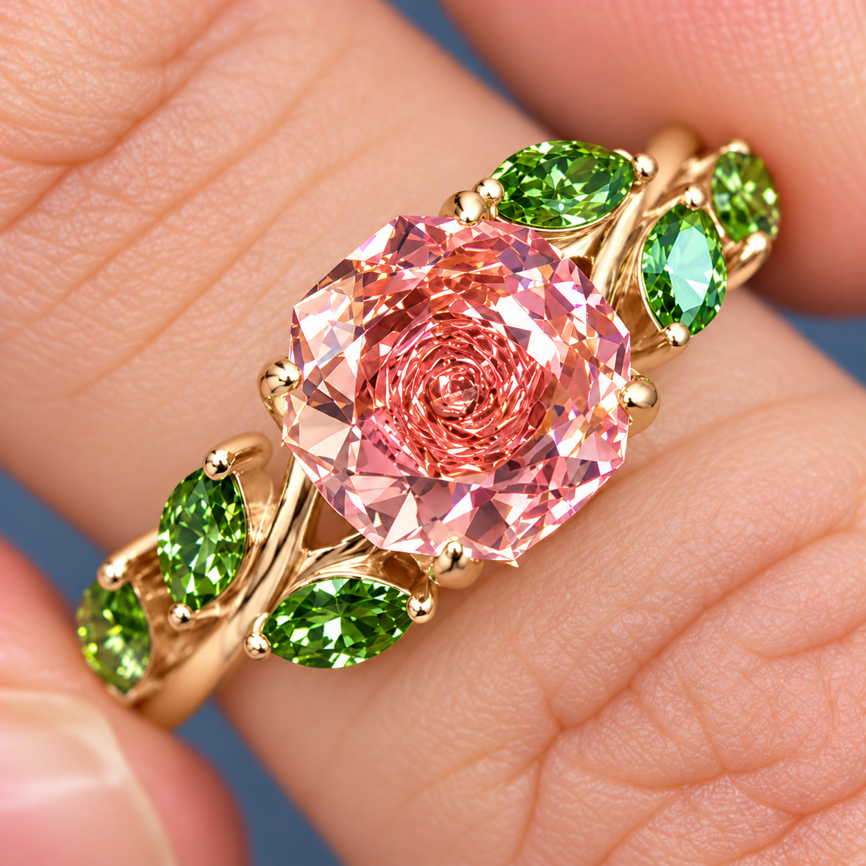 3.25ct Round Rose Cut White / Morganite Sapphire Engagement Ring (2 Color Options)