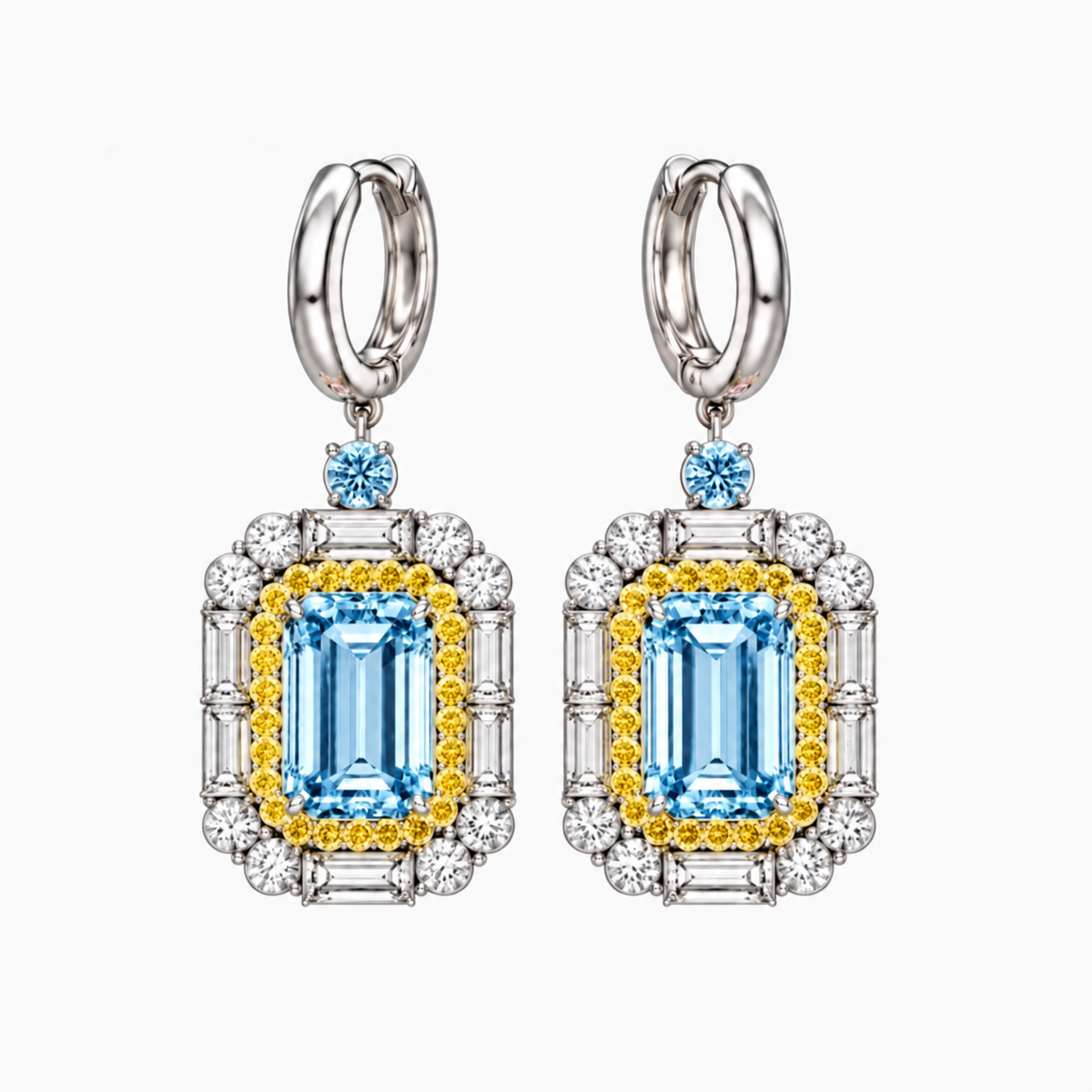 Original Design - Emerald Cut Pink / Aquamarine Sapphire Dangle Earrings - 1 Pair(2 Color Options)