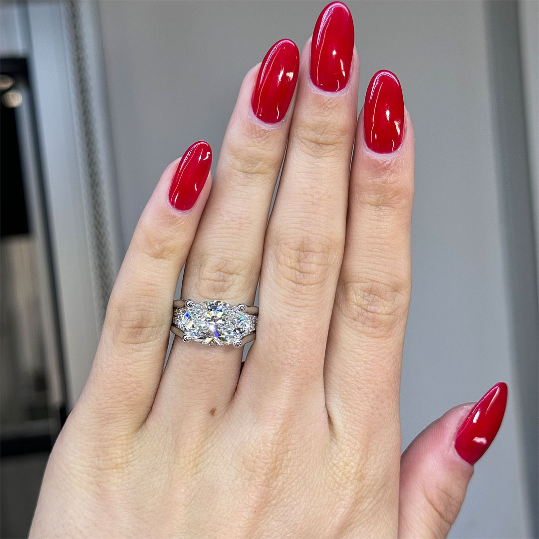 3.5ct East-west Design Oval Cut Engagement Ring