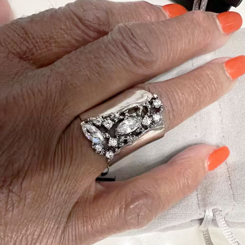 2.85ct Marquise&Round Cut White Sapphire Shield Ring