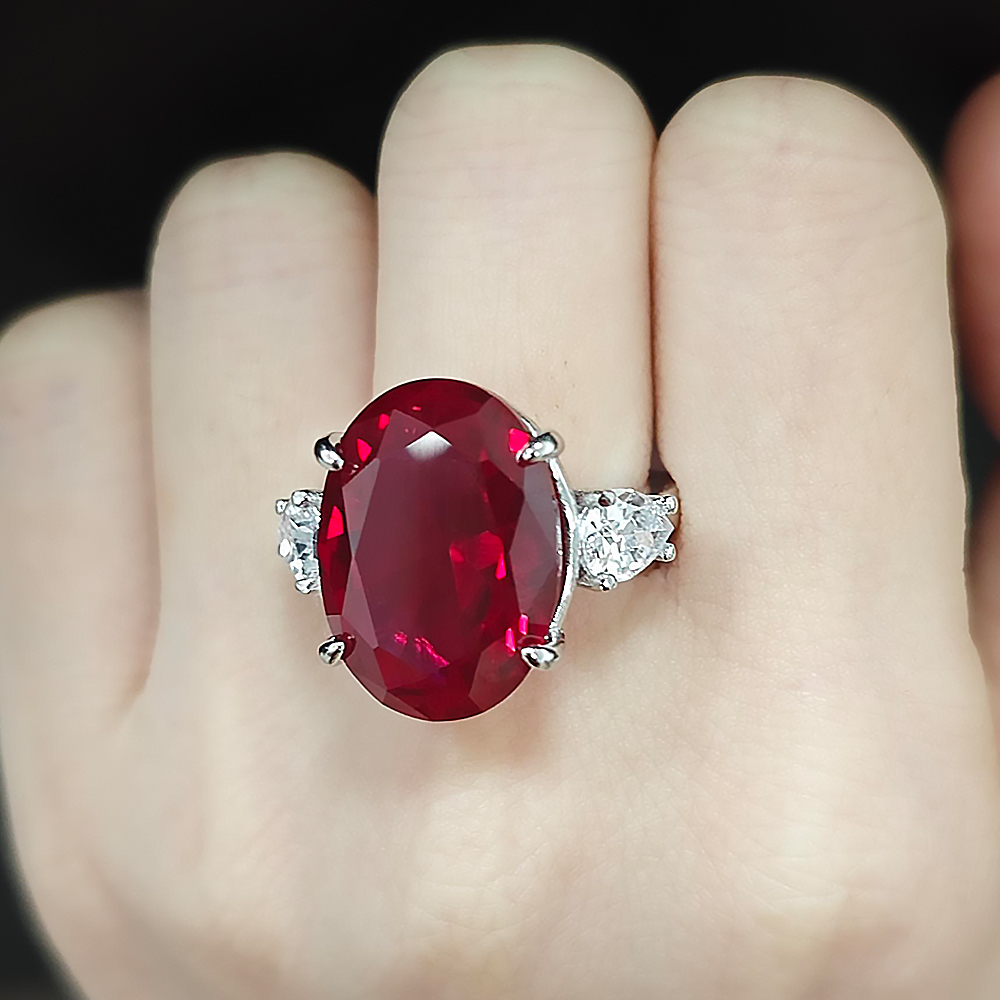 6ct Three-stone Oval Cut Ruby Sapphire Engagement Ring