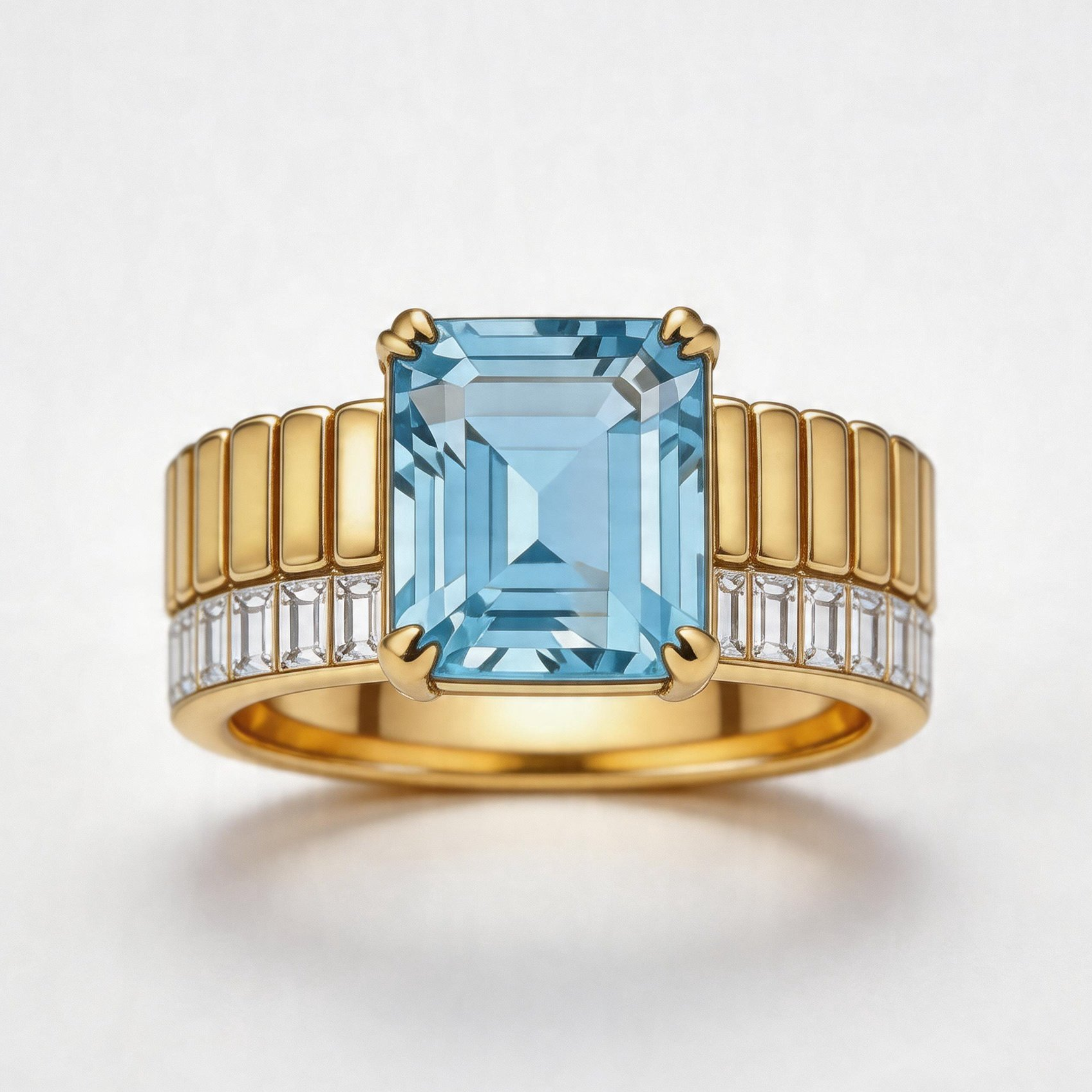 Original Design - 3ct Emerald Cut Emerald / Aquamarine Sapphire Engagement Ring