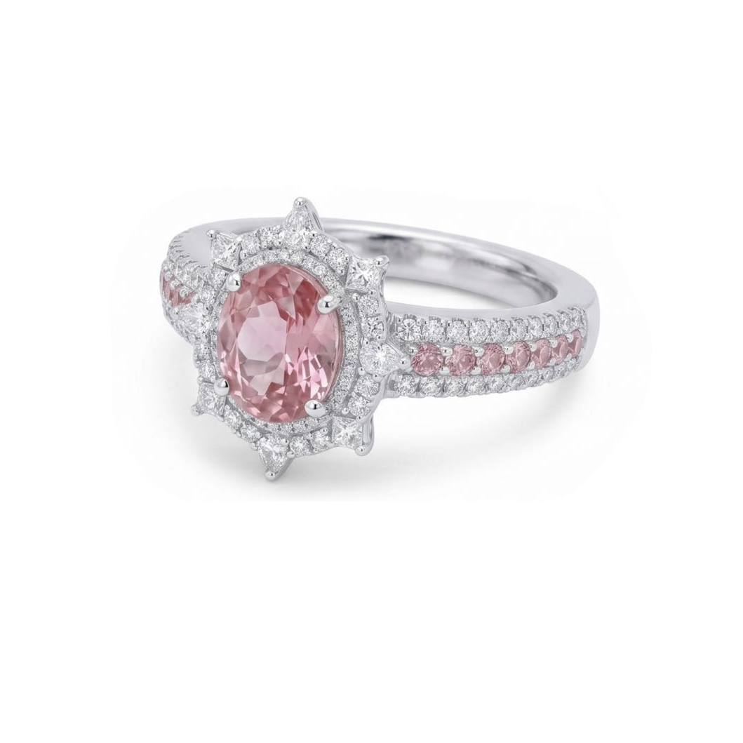 Original Design - 2ct Oval Cut Pink Sapphire Engagement Ring