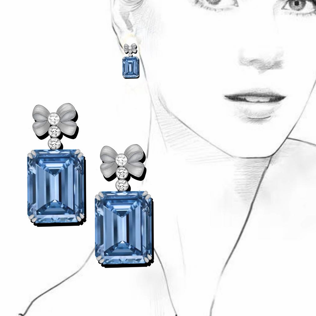 Original Design -  Emerald Cut  Aquamarine Sapphire Dangle Earrings