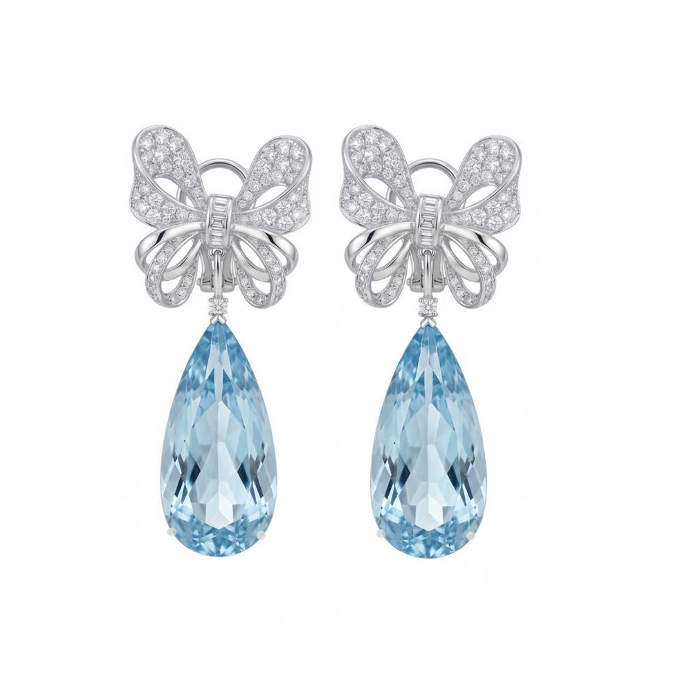Original Design -  Pear Cut  Aquamarine Sapphire Butterfly Dangle Earrings