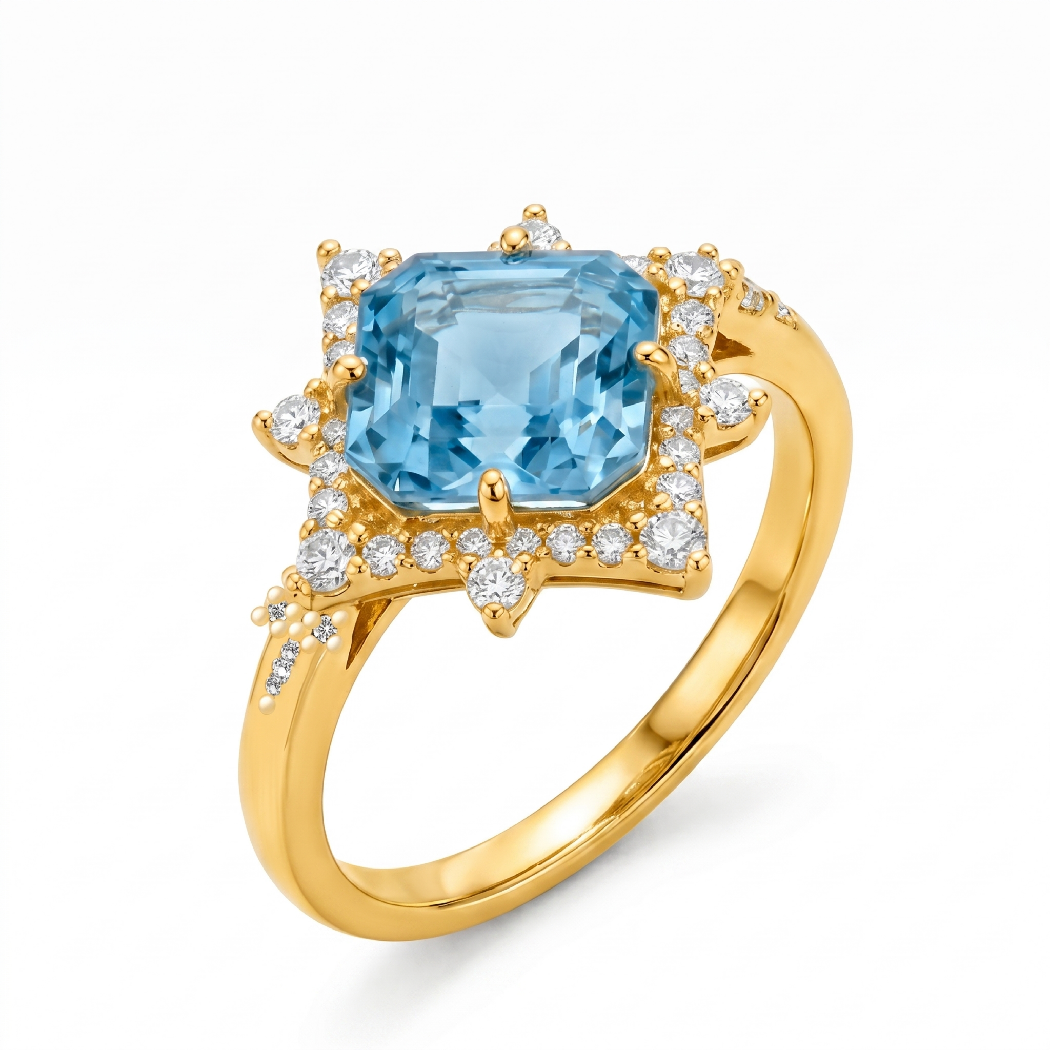 Original Design - 3ct Asscher Cut Aquamarine Sapphire Engagement Ring