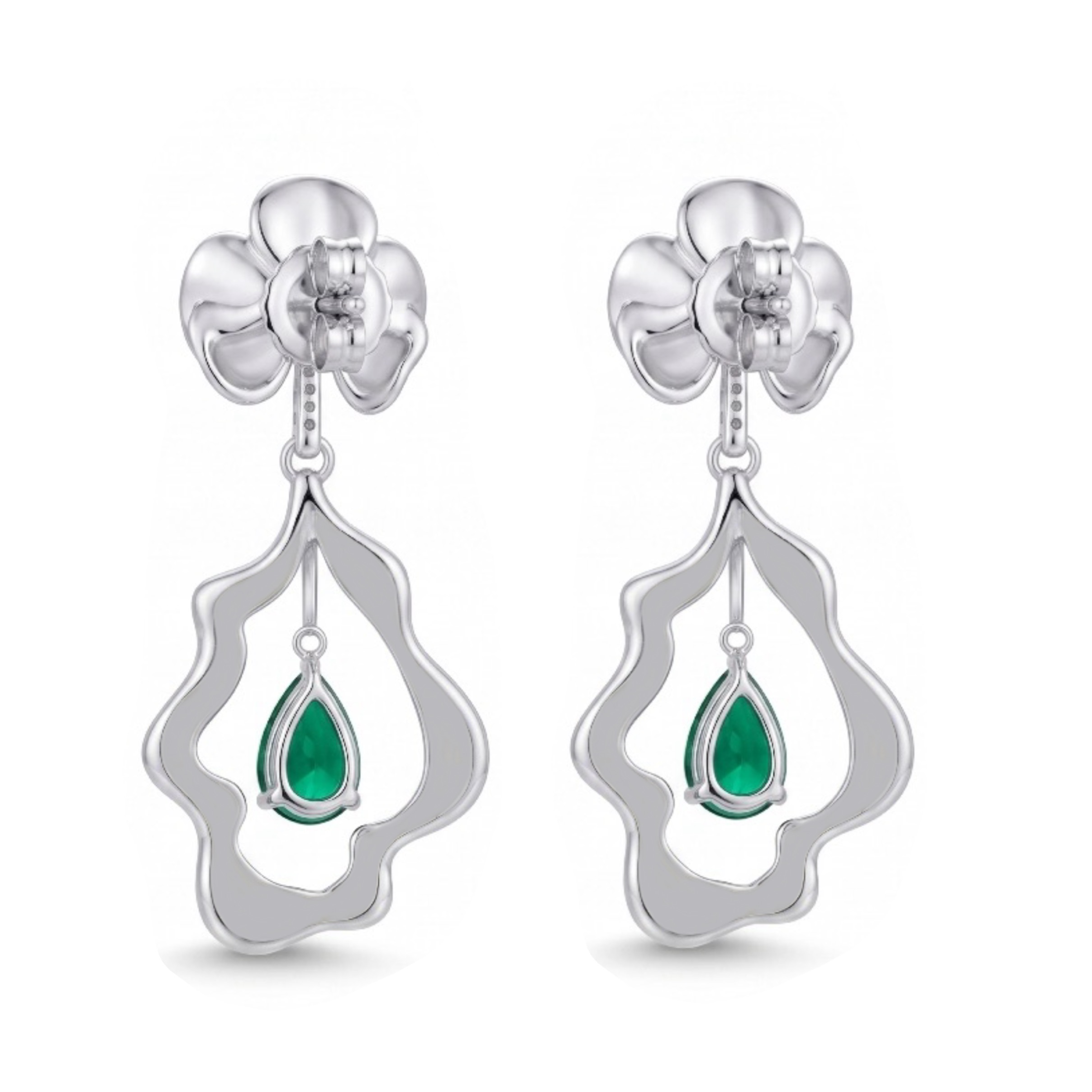 Original Design - 2ctw Pear Cut Emerald Sapphire Dangle Earrings