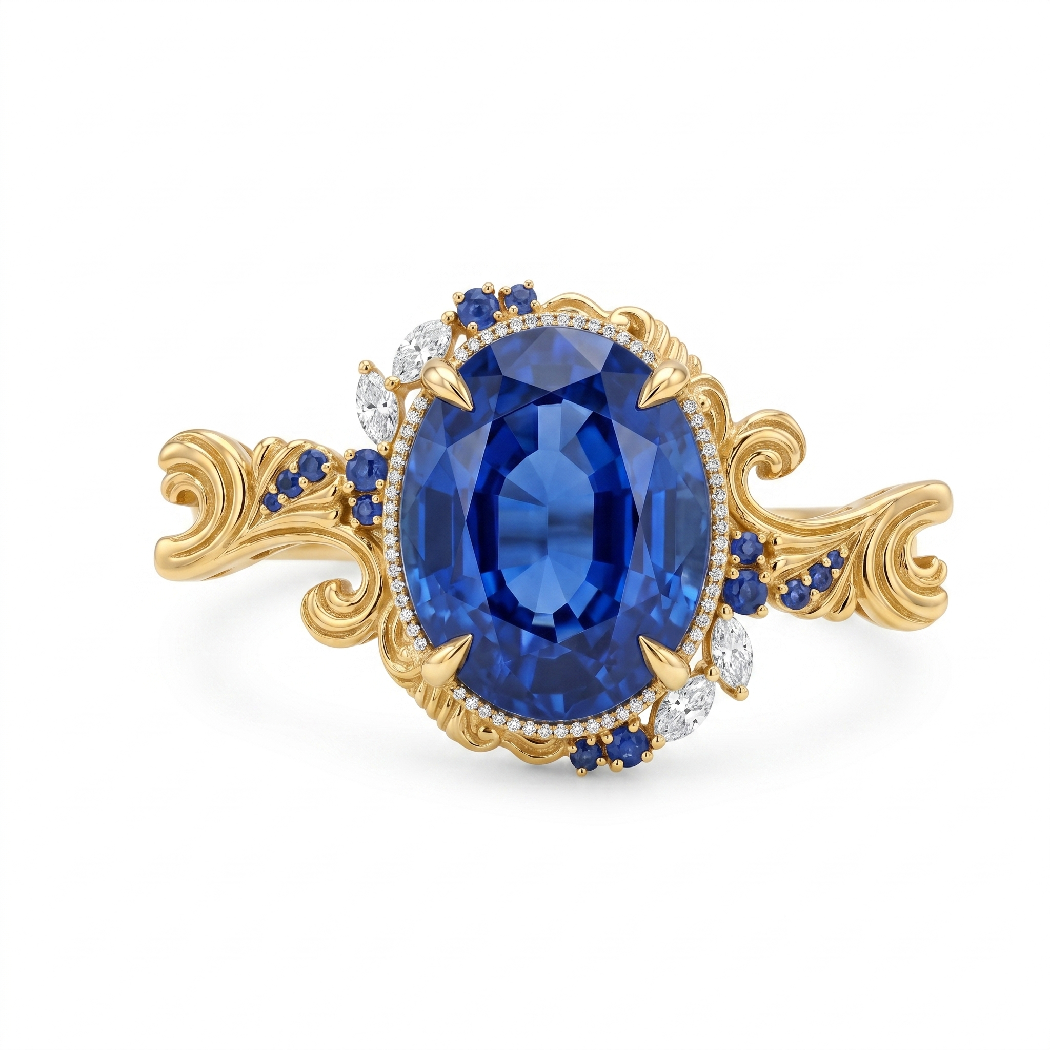 Original Design - 3.5ct Oval Cut Blue Sapphire Engagement Ring