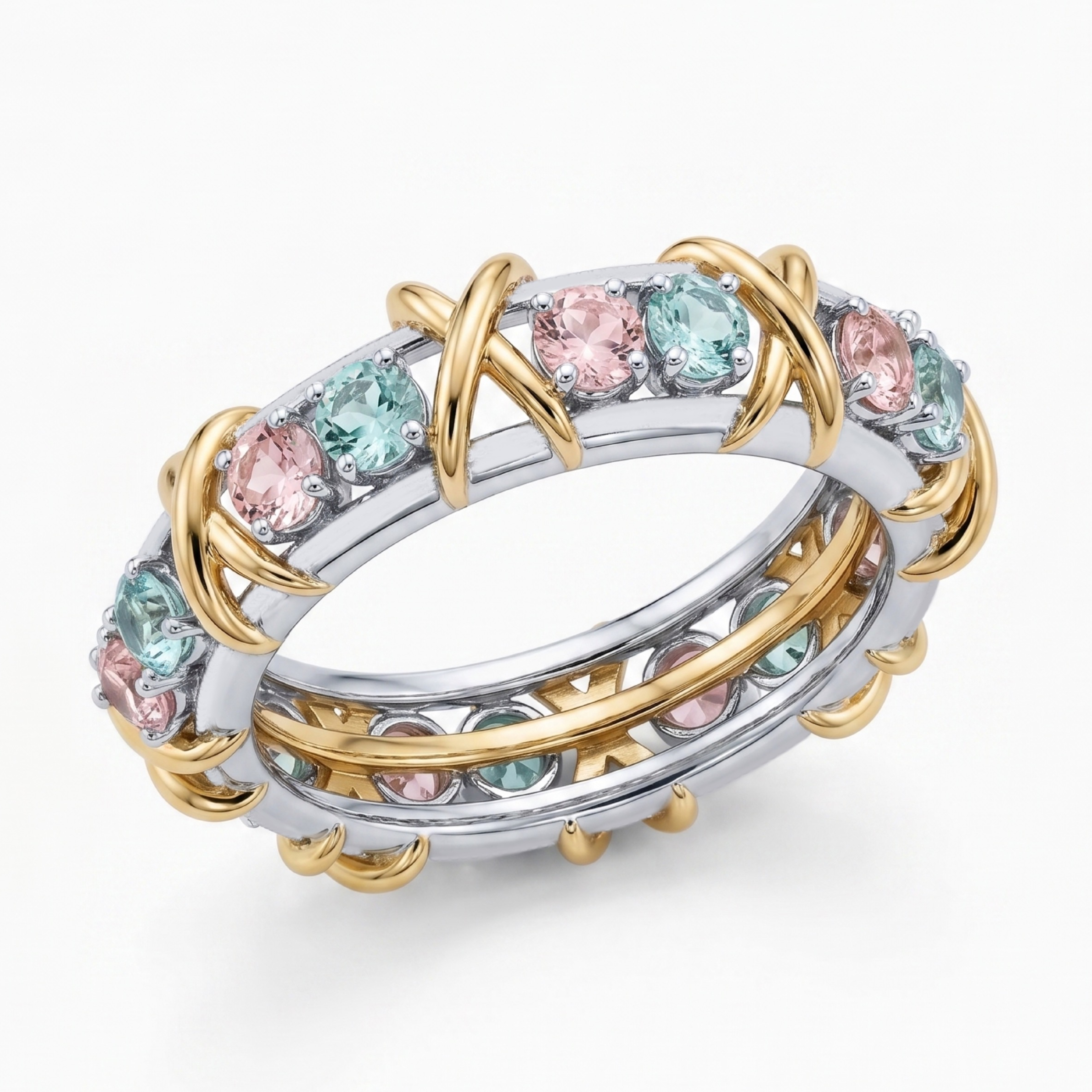 Luxury 16-stone Pink & Aquamarine Sapphire Band