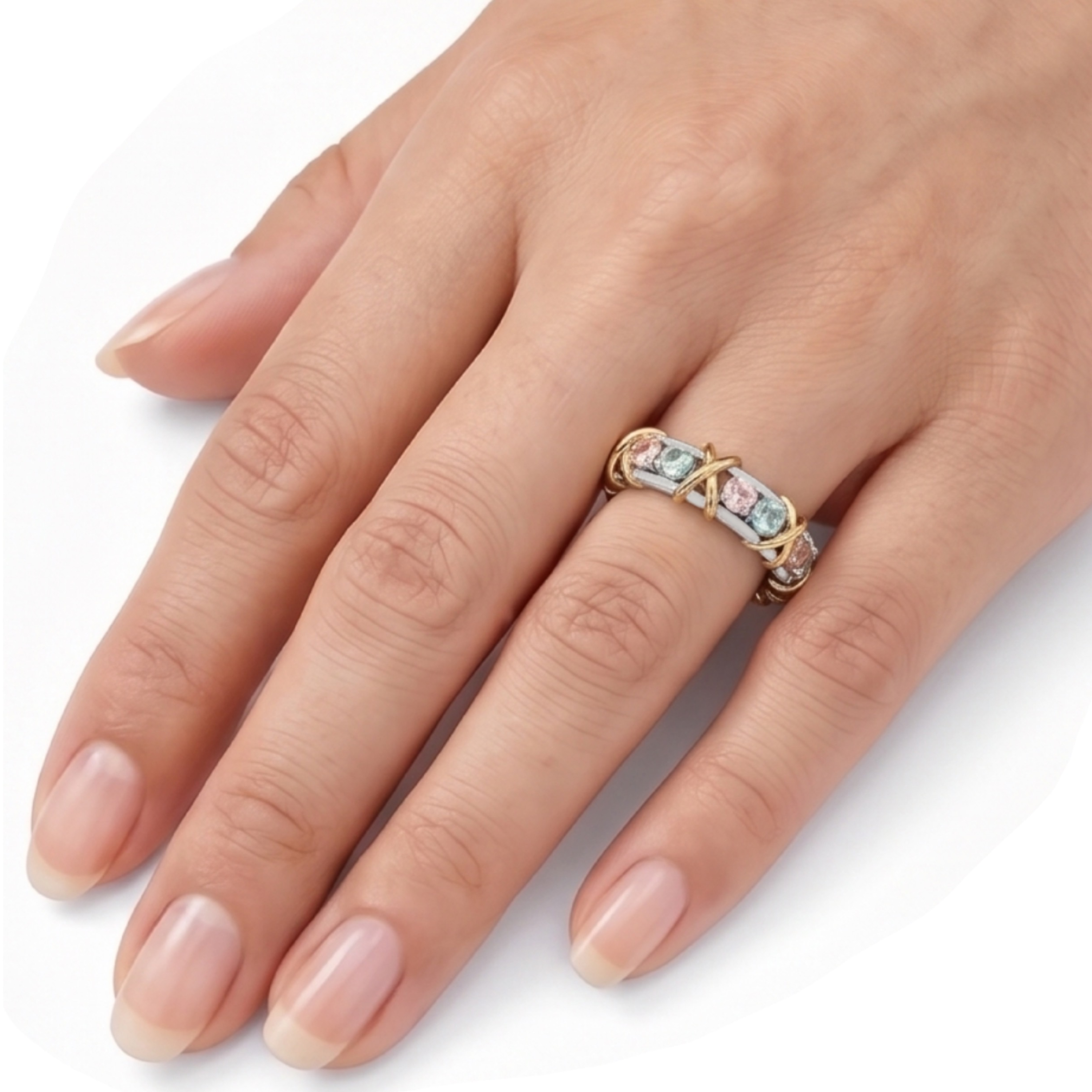 Luxury 16-stone Pink & Aquamarine Sapphire Band