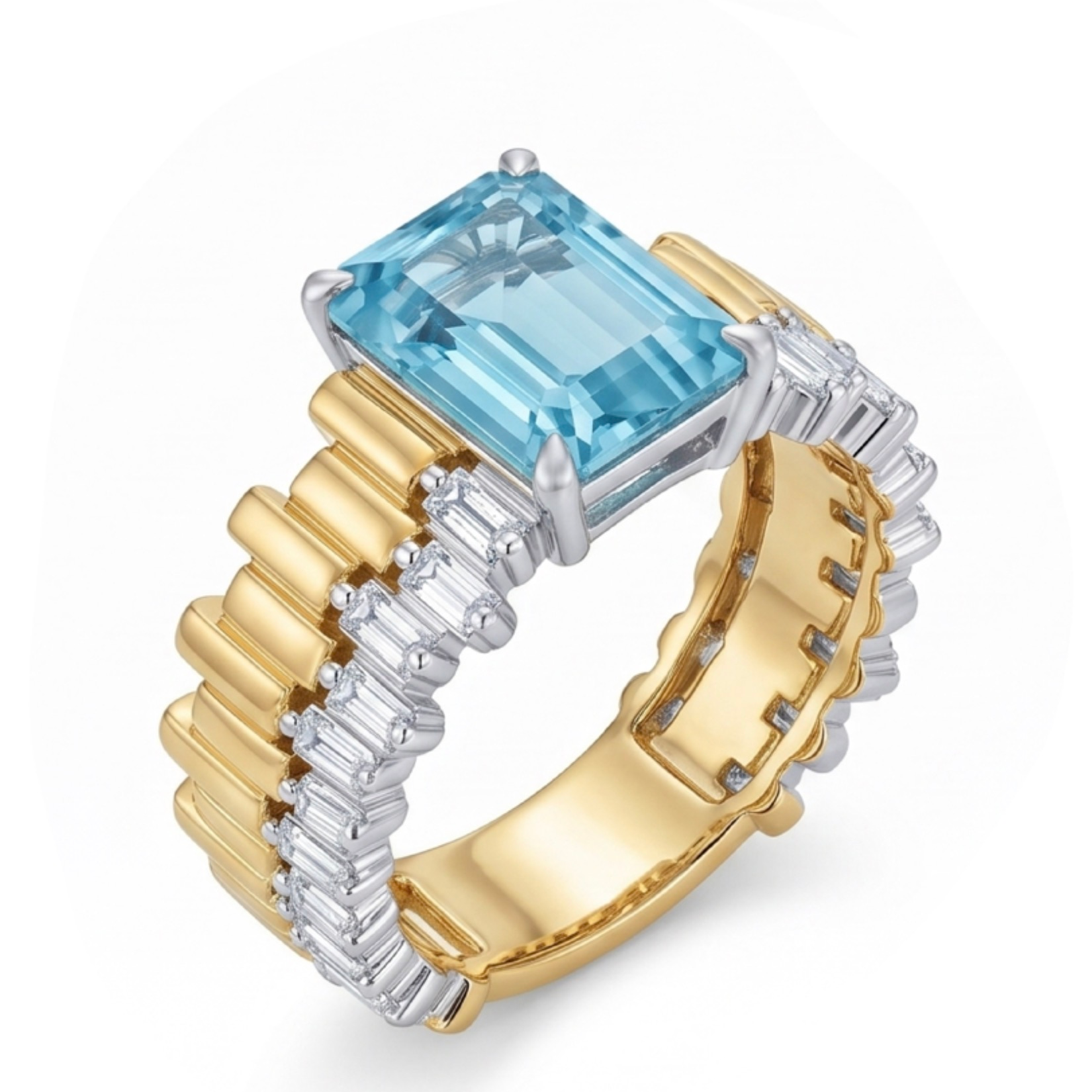 Original Design - 3ct Emerald Cut Aquamarine Sapphire Engagement Ring