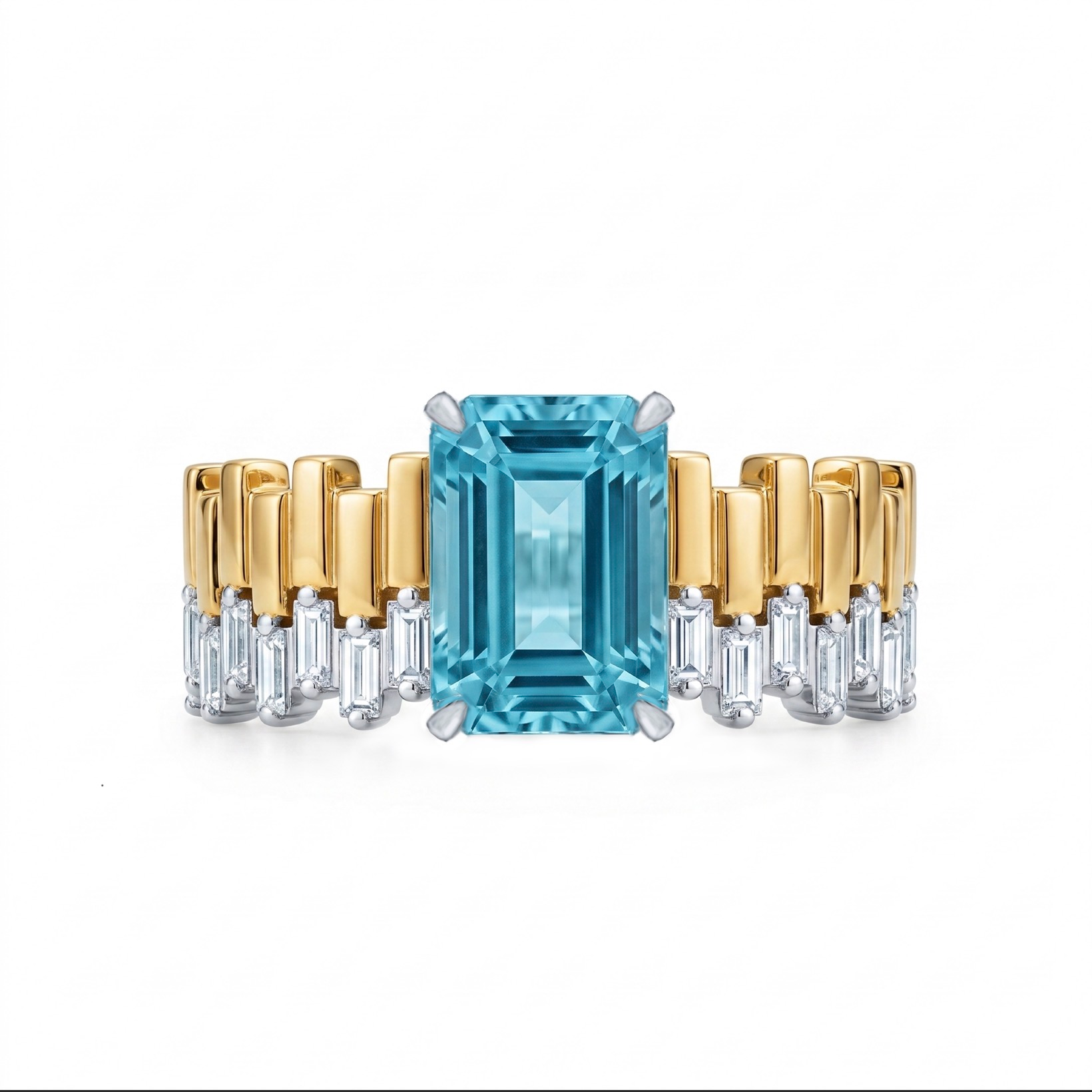Original Design - 3ct Emerald Cut Aquamarine Sapphire Engagement Ring