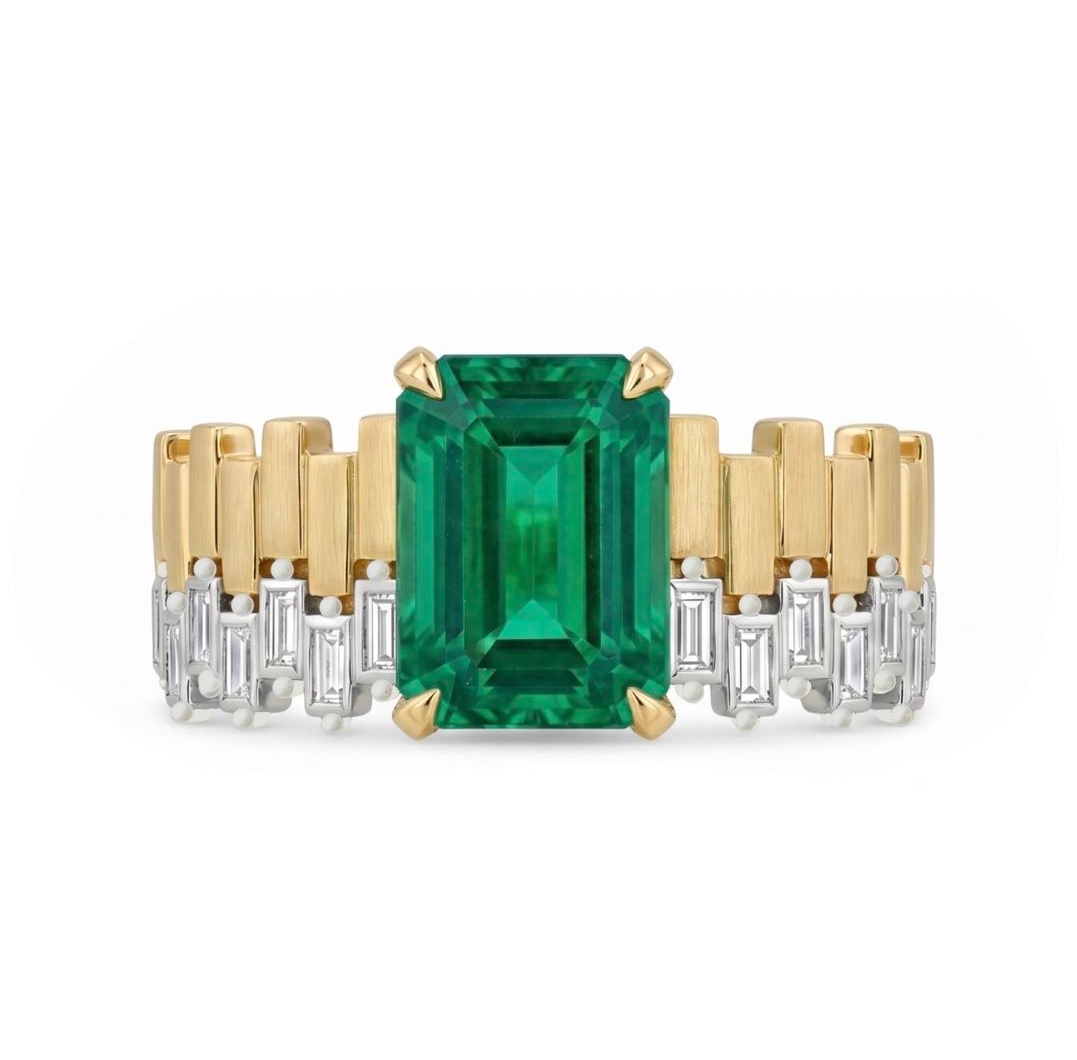 Original Design - 5ct Emerald Cut Emerald Sapphire Engagement Ring