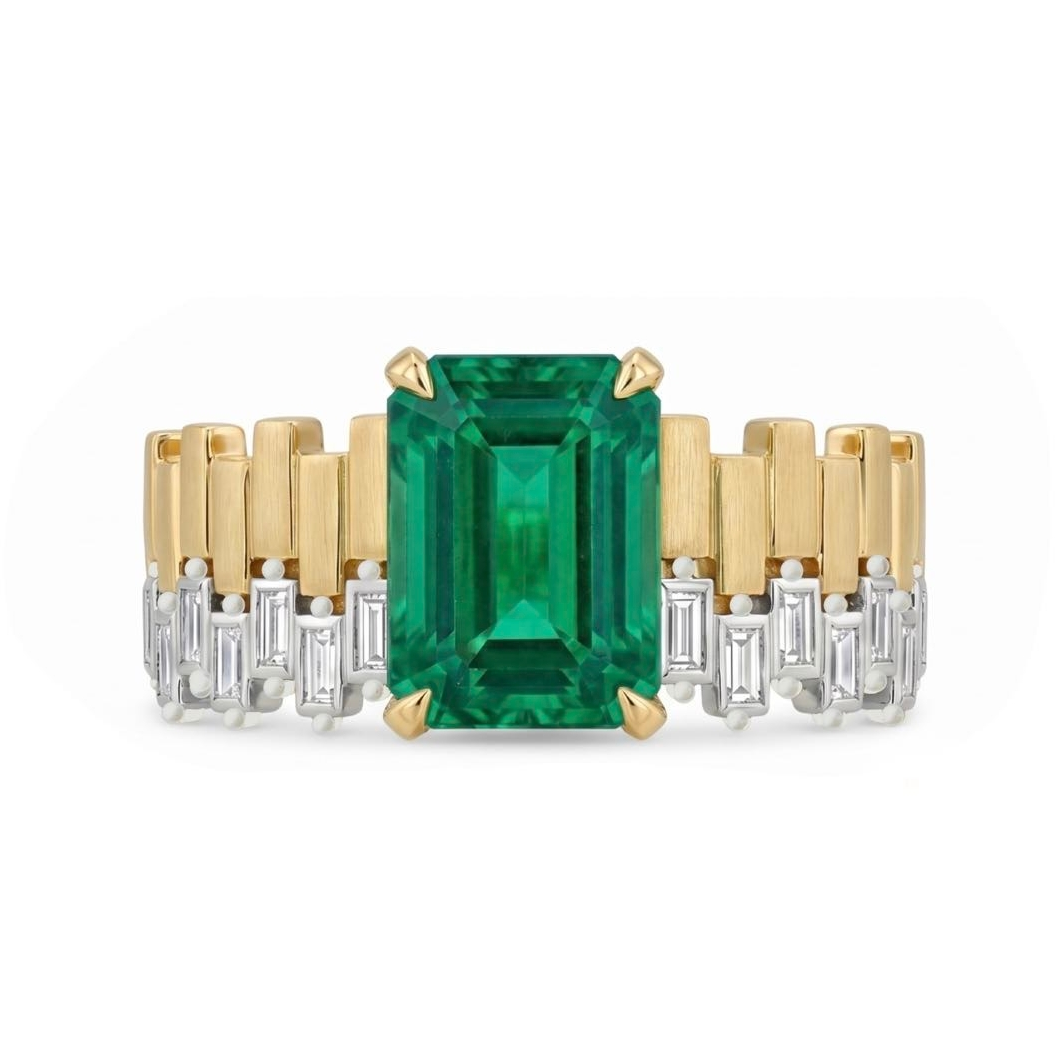 Original Design - 3ct Emerald Cut Emerald Sapphire Engagement Ring