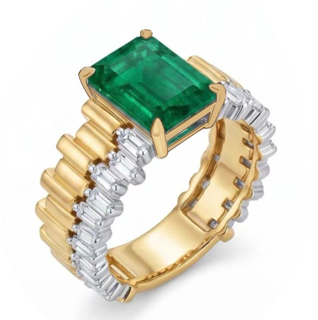 Original Design - 5ct Emerald Cut Emerald Sapphire Engagement Ring