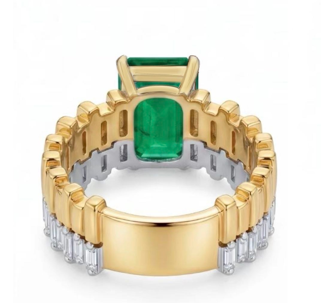 Original Design - 5ct Emerald Cut Emerald Sapphire Engagement Ring