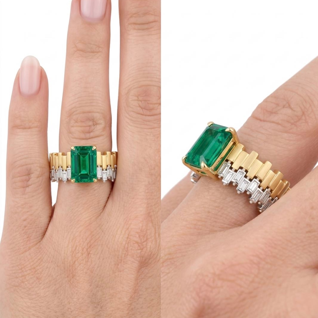 Original Design - 3ct Emerald Cut Emerald Sapphire Engagement Ring