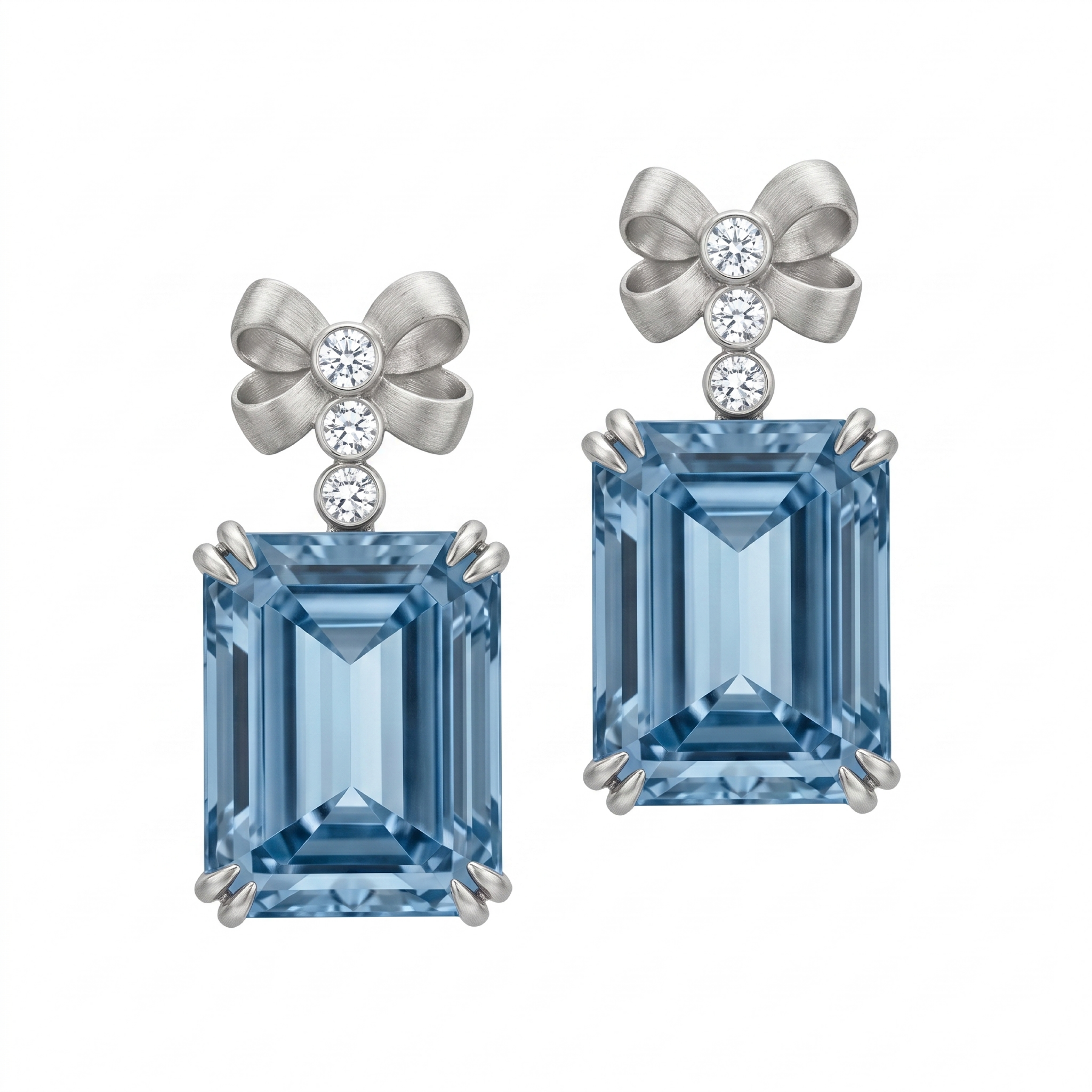 Original Design -  Emerald Cut  Aquamarine Sapphire Dangle Earrings