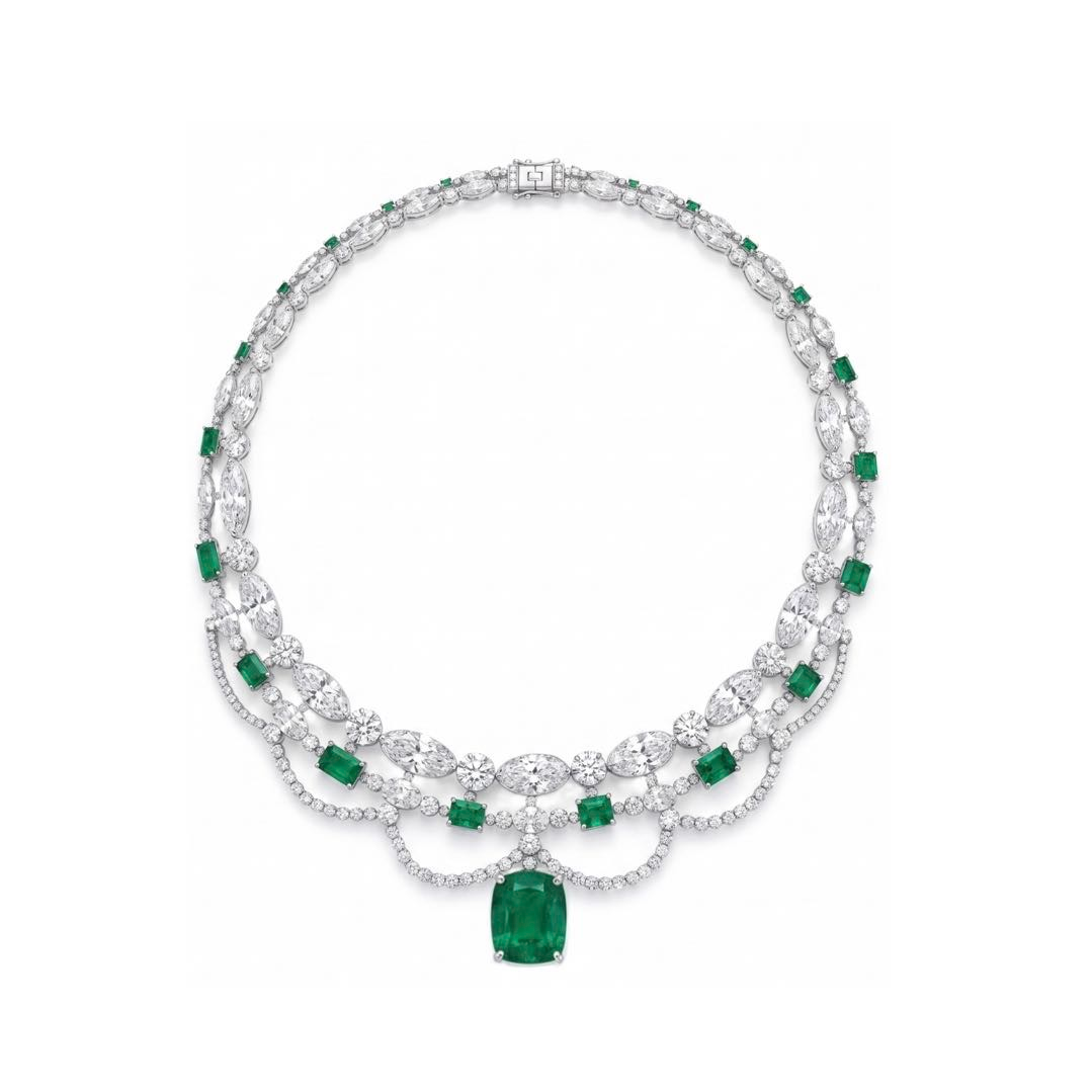 Original Design - Fashion Emerald & White Sapphire Necklace