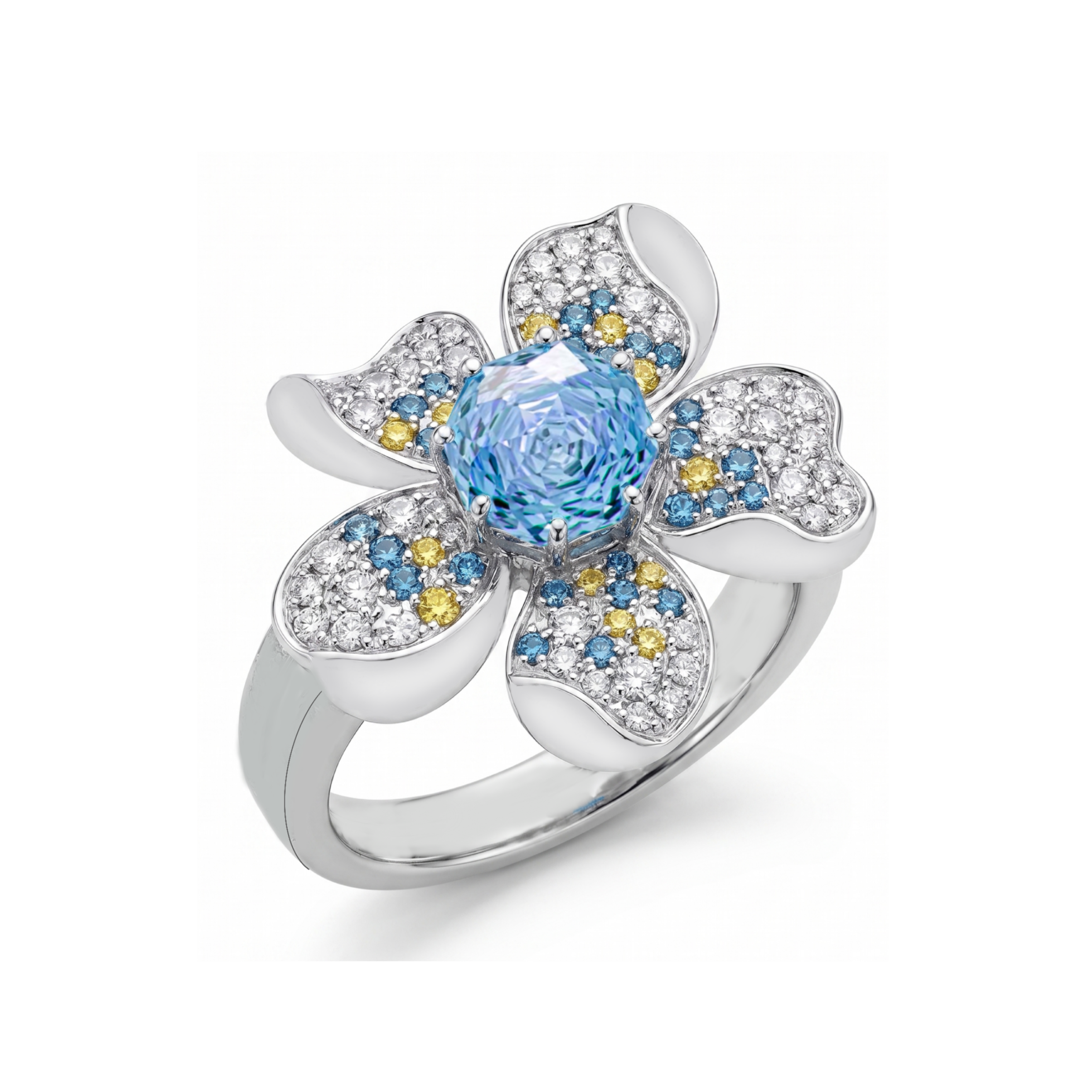 Original Design - Rose Cut Aquamarine Sapphire Flowers Engagement Ring