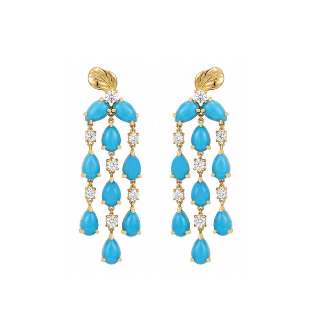 Original Design - Pear Cut Turquoise & White Sapphire Dangle Earrings