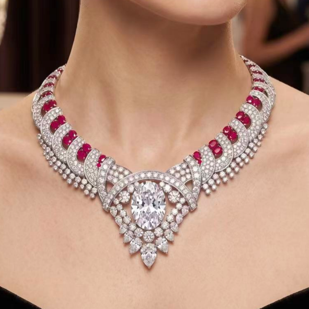 Original Design - Ruby & White Sapphire Necklace