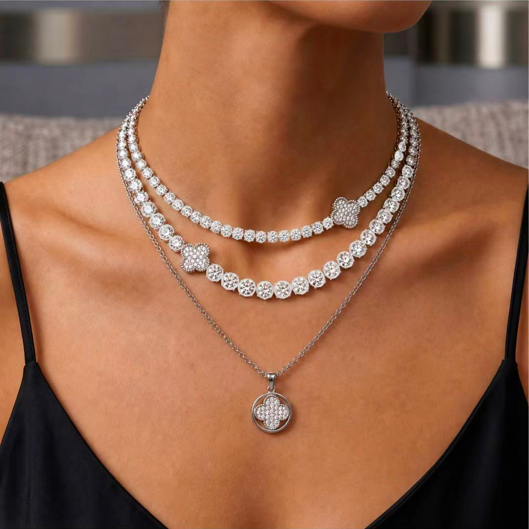 Original Design - Lucky Grass White Moissanite Necklace (Two-pieceDress）