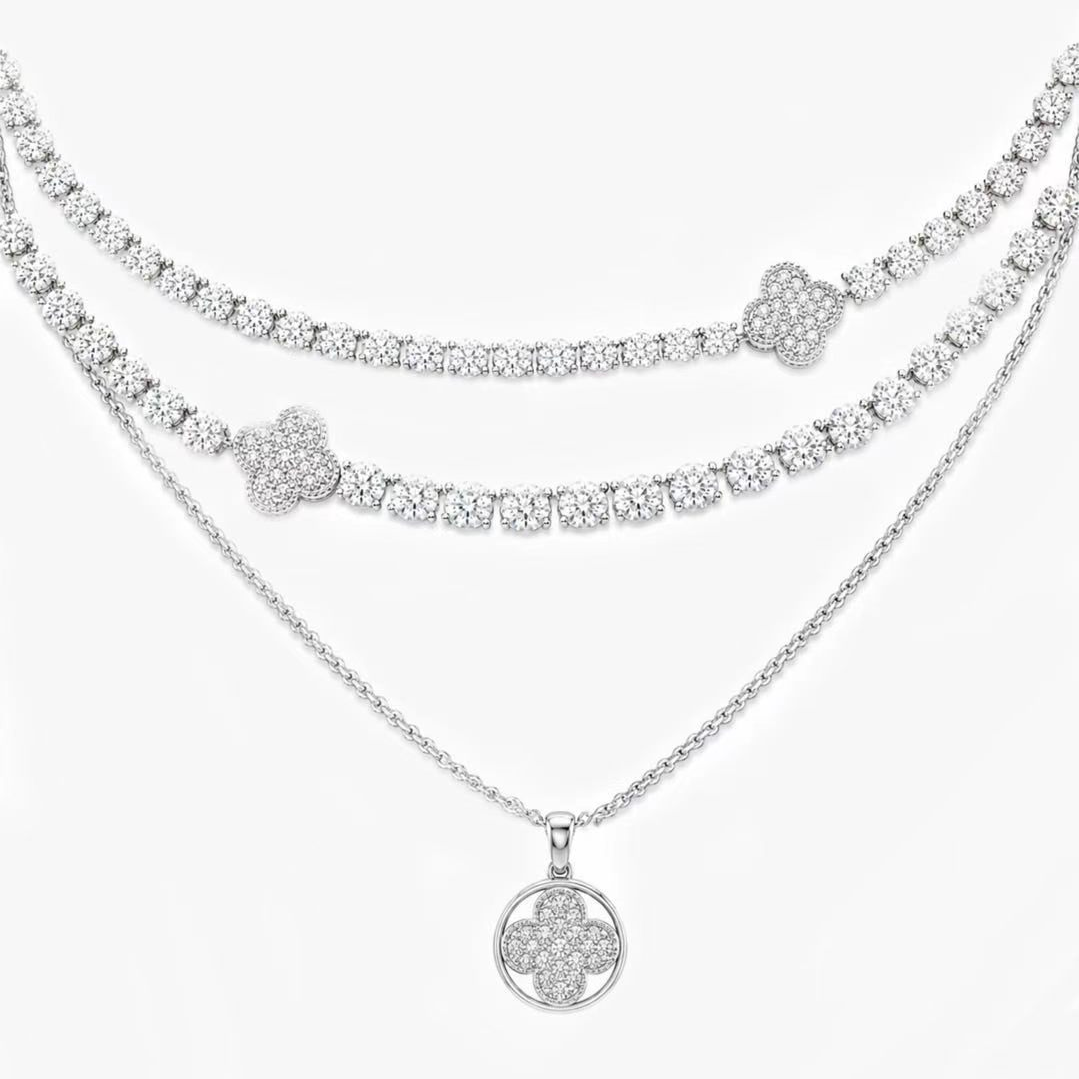 Original Design - Lucky Grass White Moissanite Necklace (Two-pieceDress）