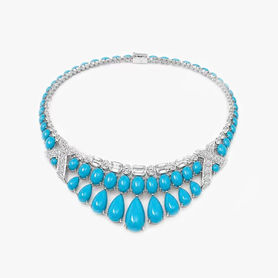 Original Design - Fashion Turquoise & White Moissanite Necklace