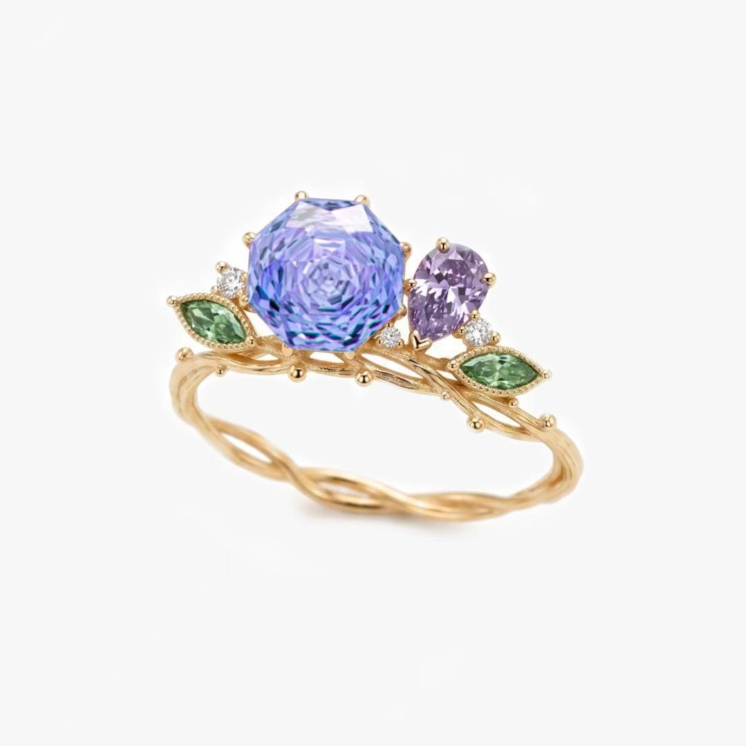 Original Design - Rose Cut Amethyst Sapphire Vine Engagement Ring