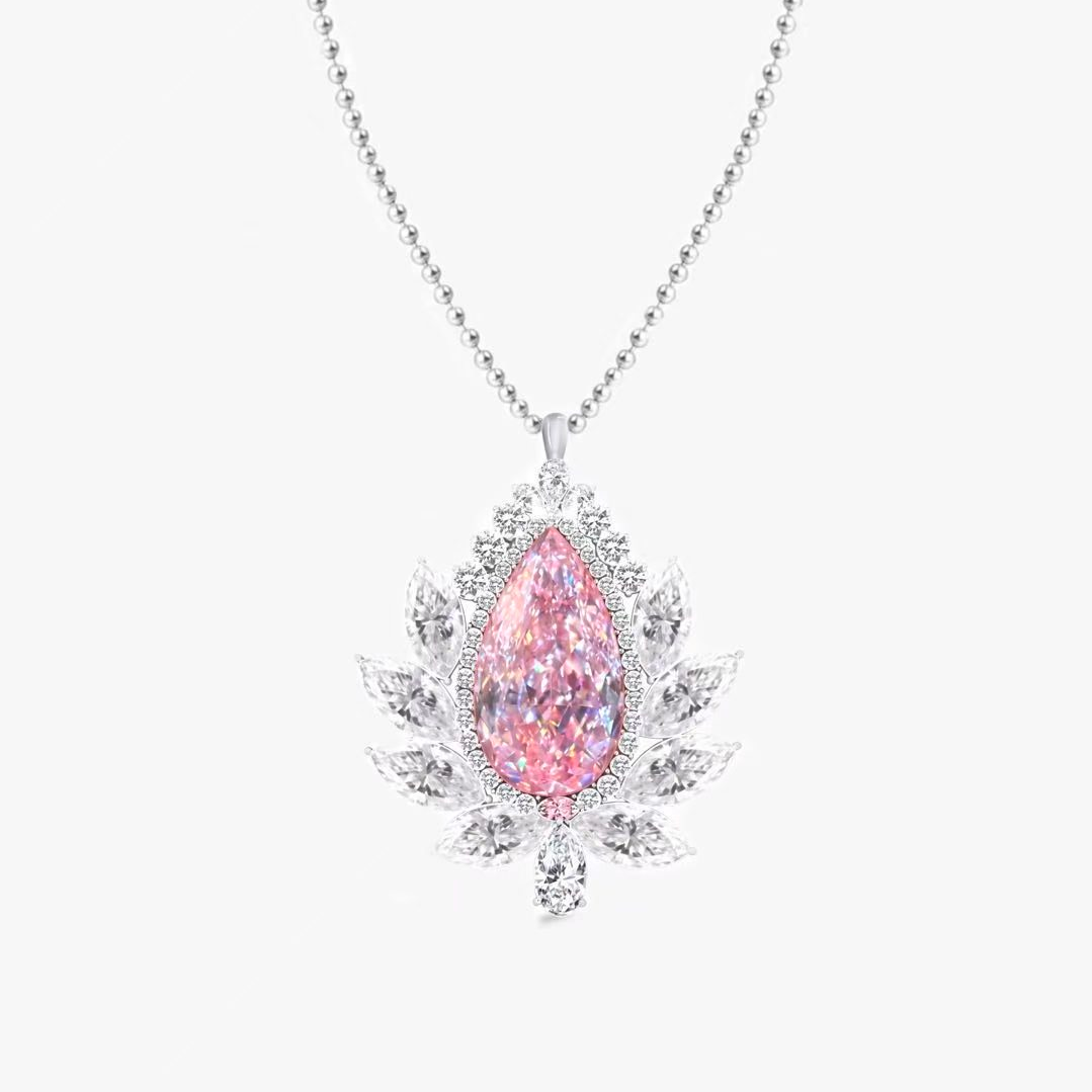 Original Design - Pear Cut Pink Sapphire & White Moissanite Necklace