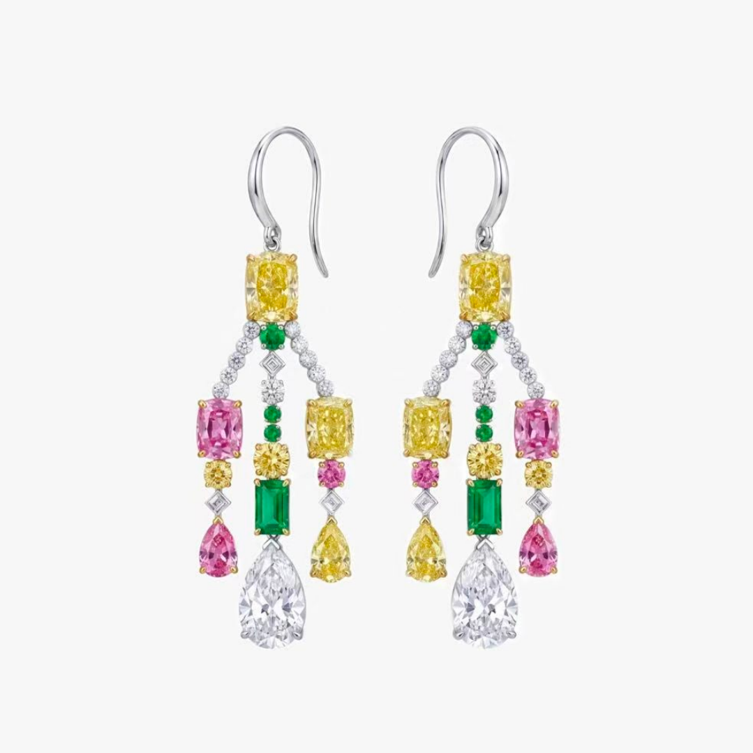 Original Design - Mixed Cut Colored Sapphire Dangle Earrings