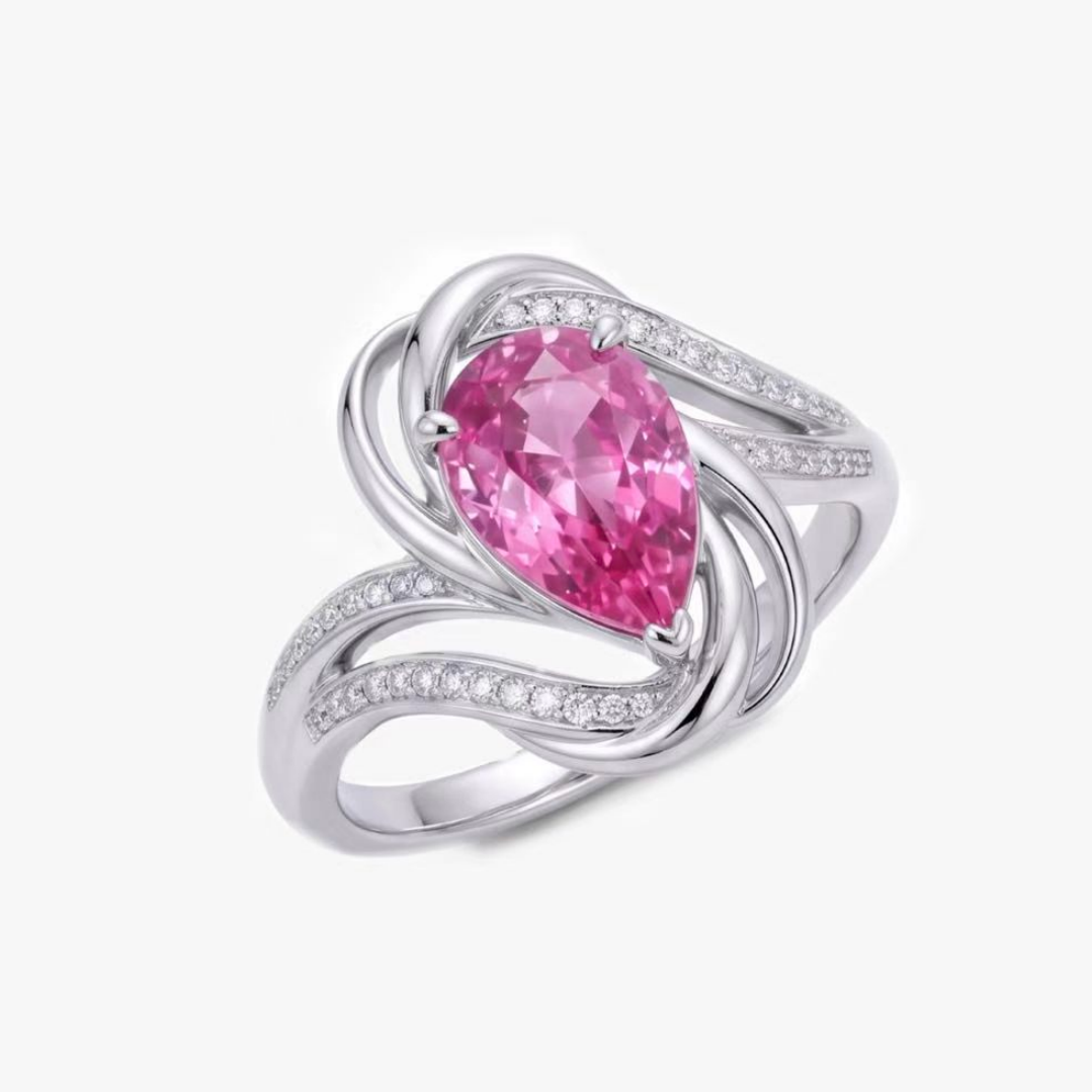 Original Design - Pear Cut Pink Sapphire Engagement Ring