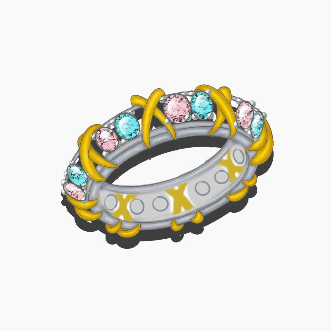 Luxury 16-stone Pink & Aquamarine Sapphire Band