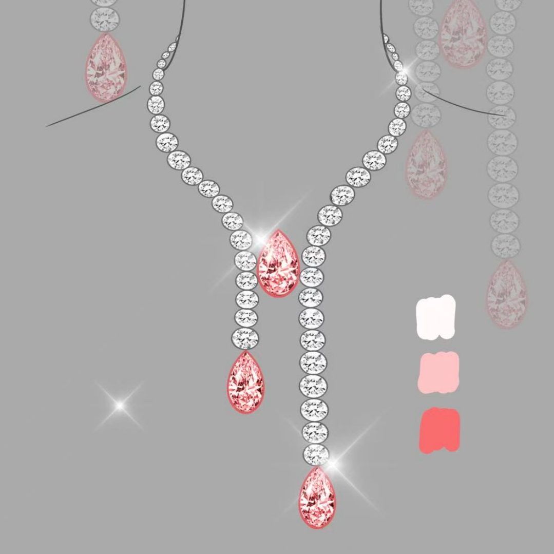 Original Design - Pear Cut Pink Sapphire & White Moissanite Necklace