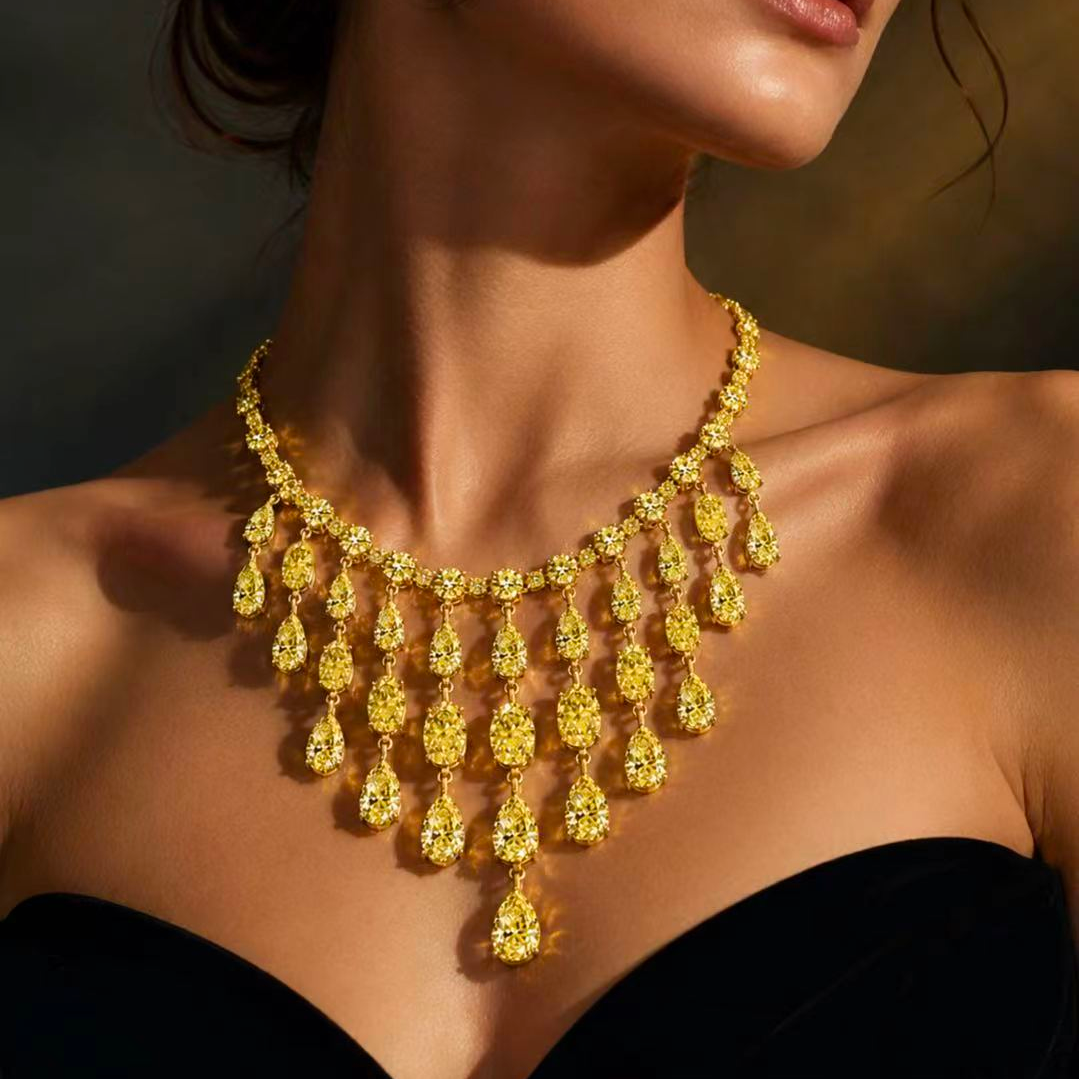 Original Design - Luxury Pear Cut Yellow Sapphire Necklace